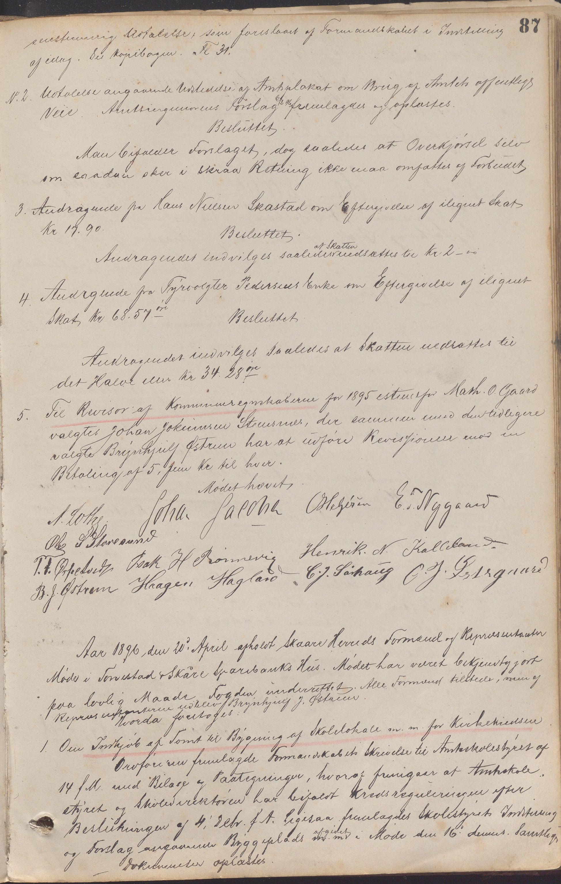 Skåre kommune - Formannskapet, IKAR/A-593/Aa/L0001: Møtebok, 1881-1909, s. 87a