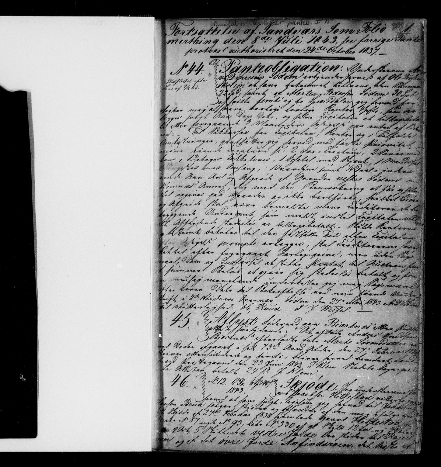 Numedal og Sandsvær sorenskriveri, AV/SAKO-A-128/G/Ga/Gaa/L0015A: Pantebok nr. I 15a, 1843-1846, s. 1