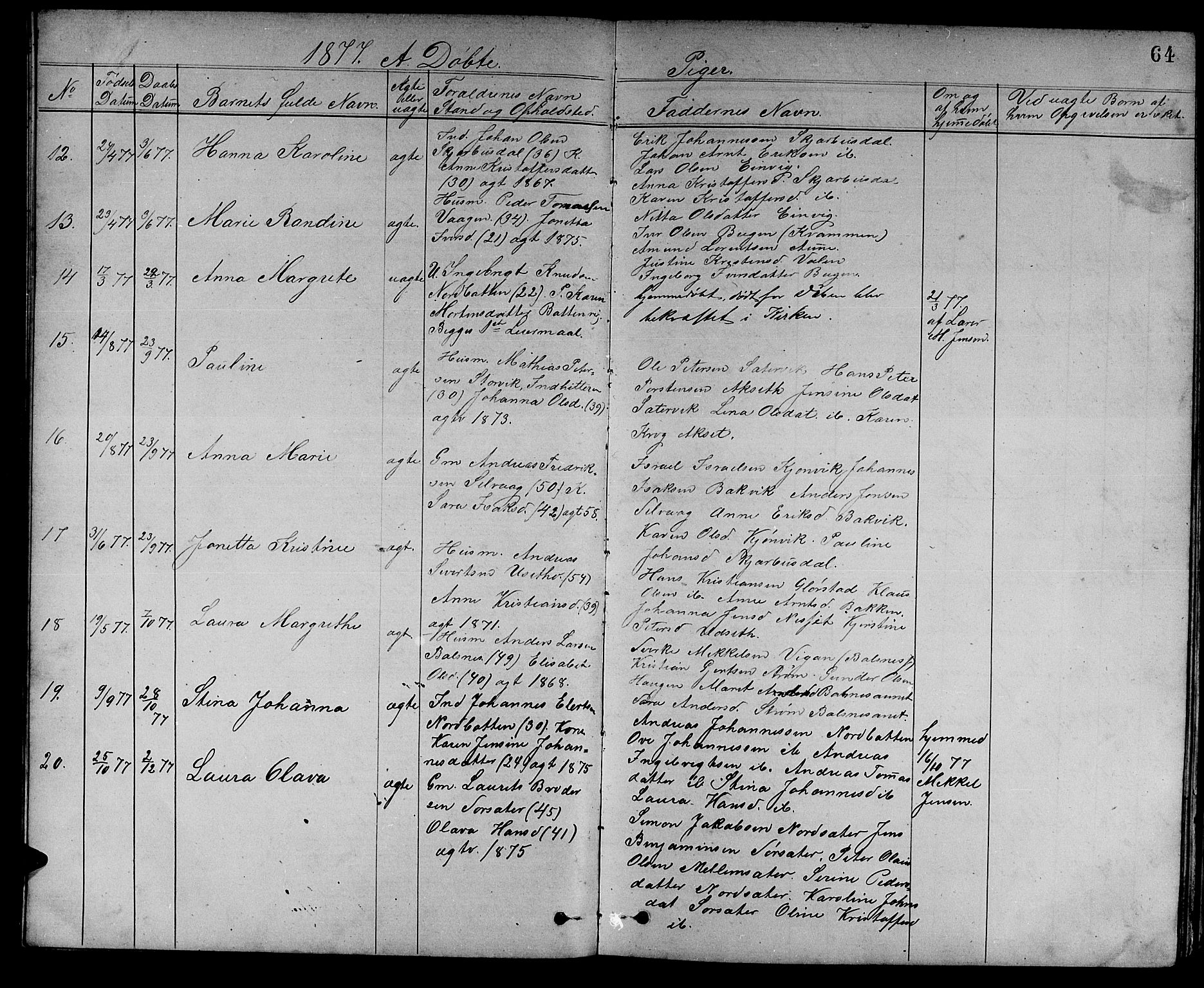 Ministerialprotokoller, klokkerbøker og fødselsregistre - Sør-Trøndelag, SAT/A-1456/637/L0561: Klokkerbok nr. 637C02, 1873-1882, s. 64