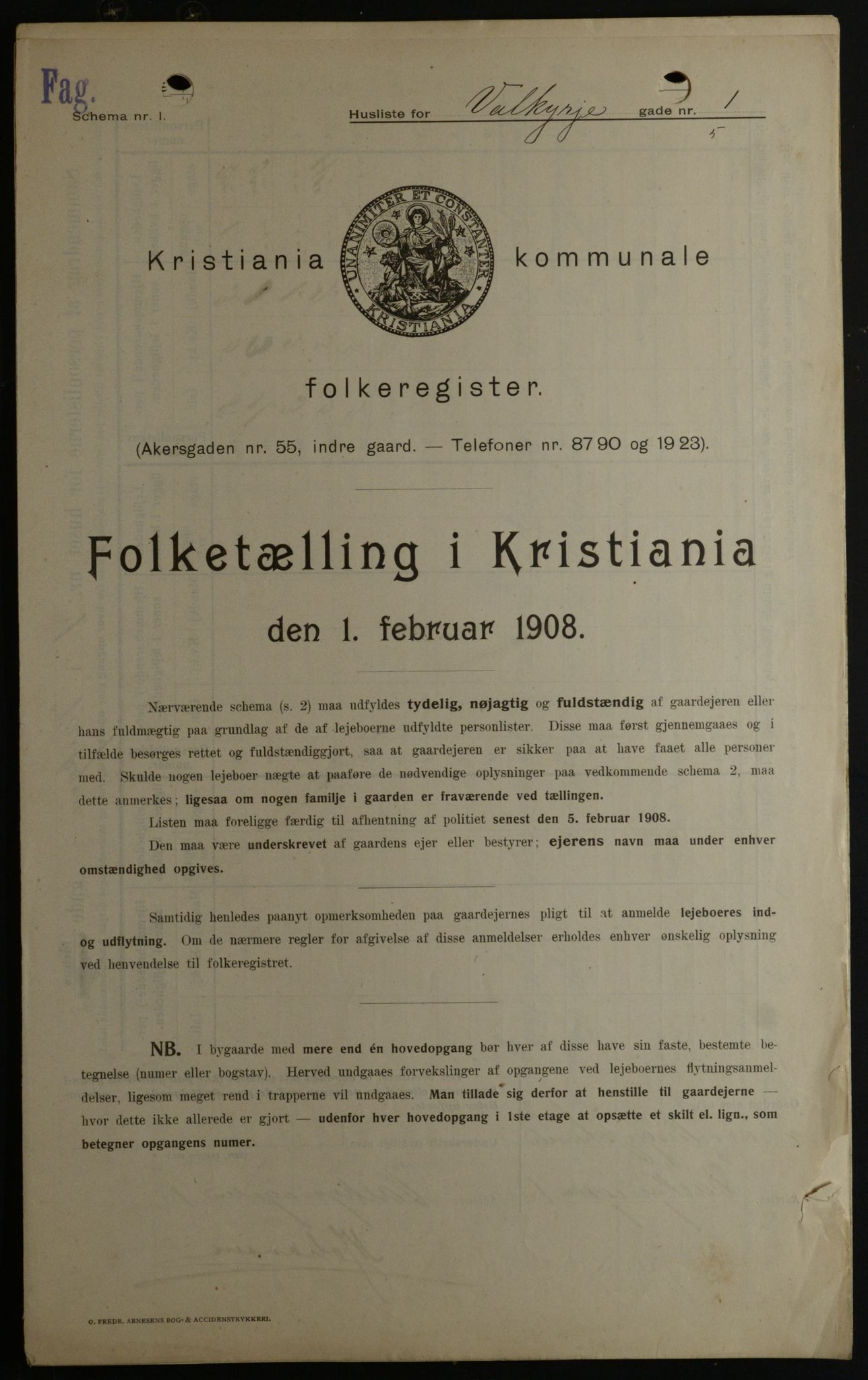 OBA, Kommunal folketelling 1.2.1908 for Kristiania kjøpstad, 1908, s. 109167