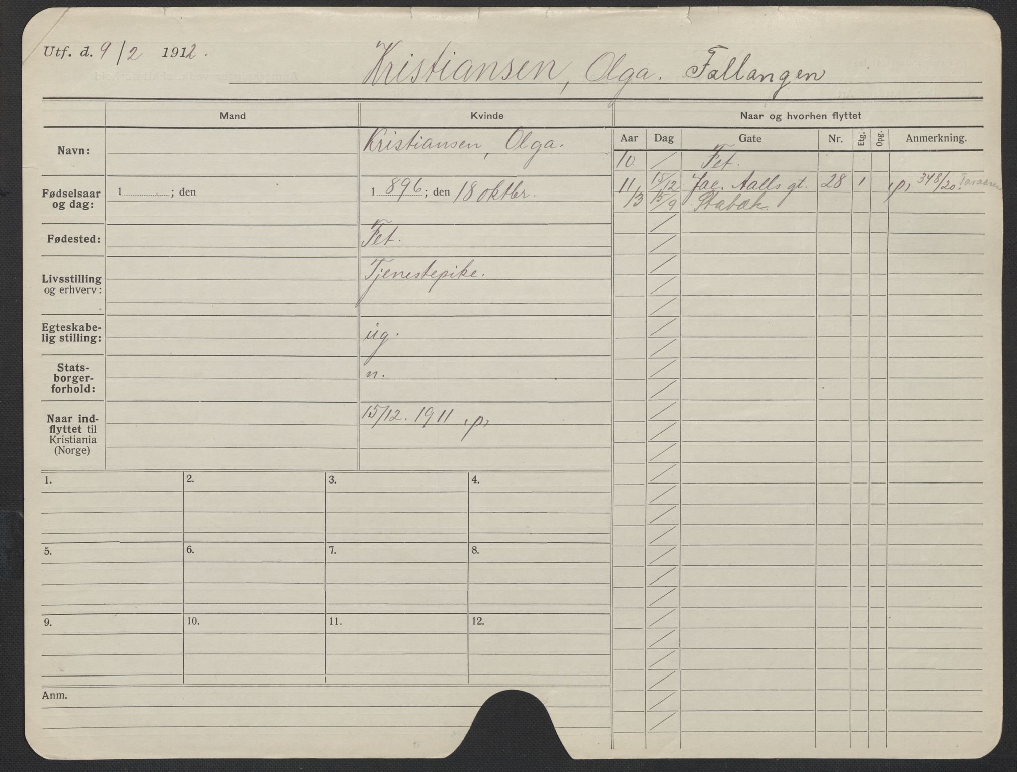 Oslo folkeregister, Registerkort, SAO/A-11715/F/Fa/Fac/L0019: Kvinner, 1906-1914, s. 426a