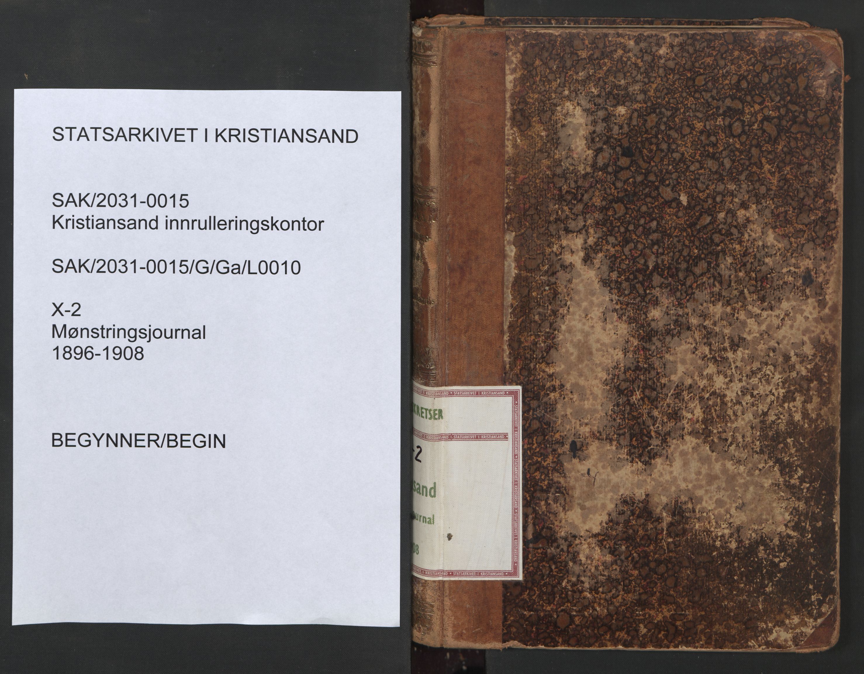 Kristiansand mønstringskrets, SAK/2031-0015/G/Ga/L0010: Mønstringsjournal, X-2, 1896-1908, s. 1