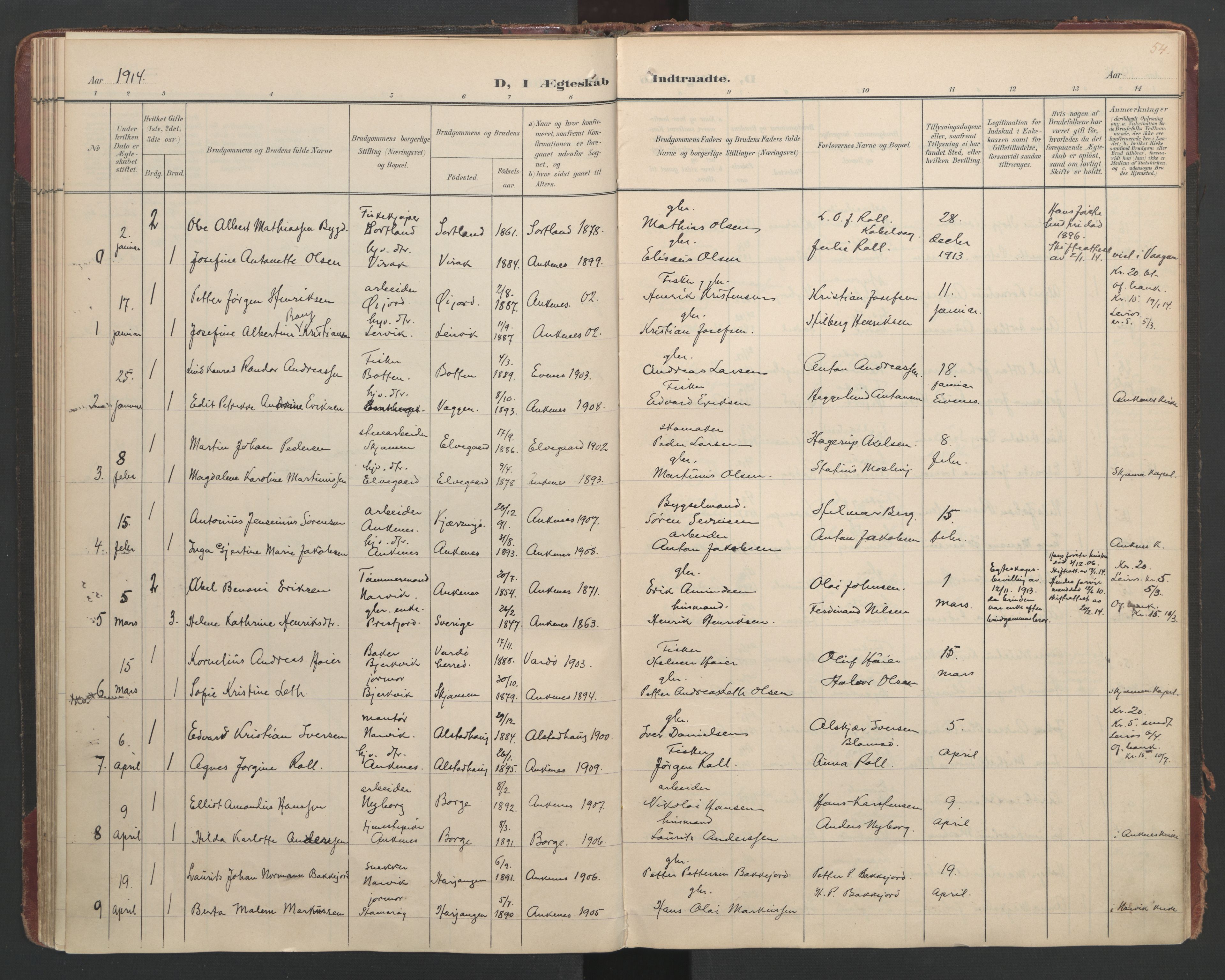 Ministerialprotokoller, klokkerbøker og fødselsregistre - Nordland, AV/SAT-A-1459/866/L0942: Ministerialbok nr. 866A05, 1901-1928, s. 54