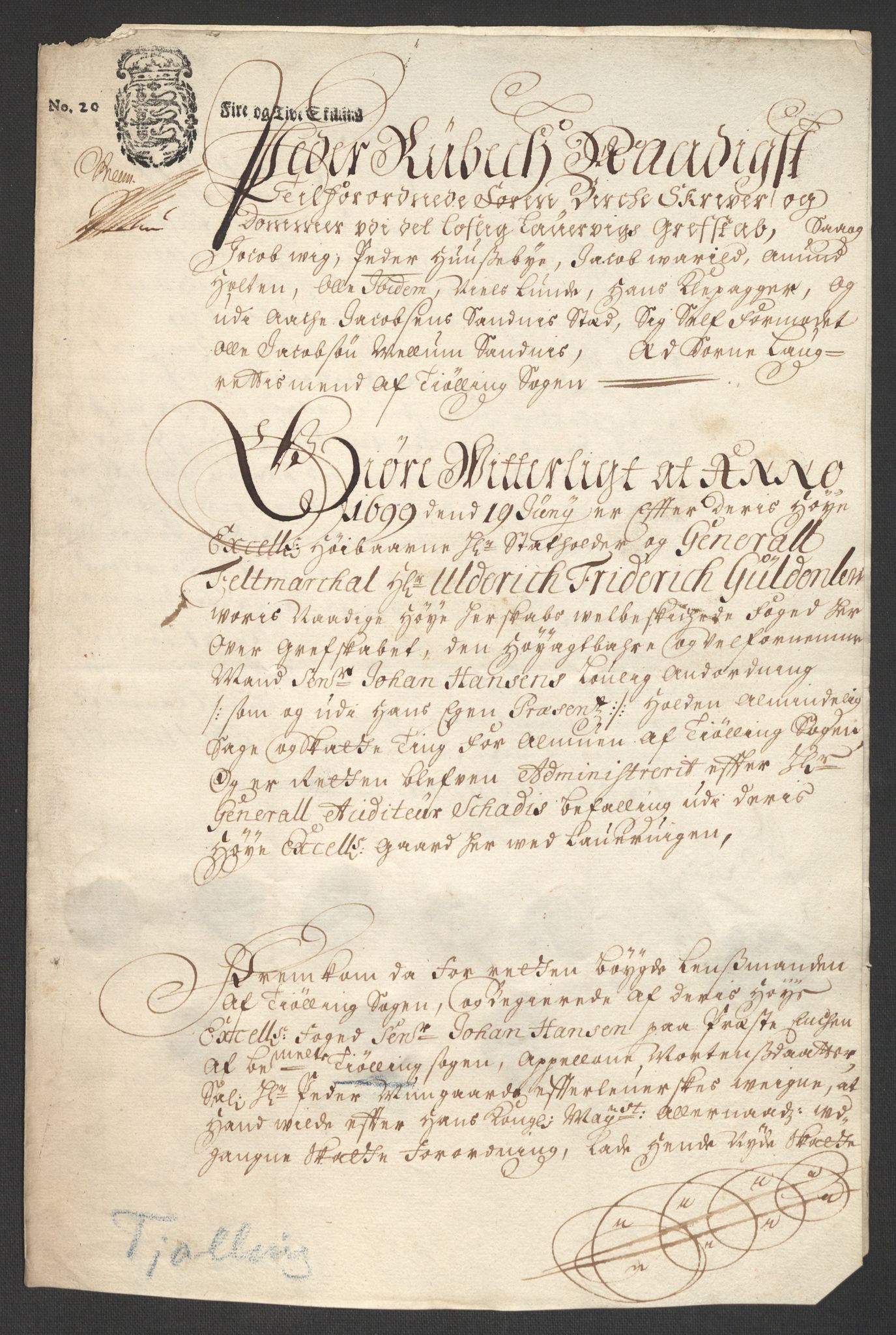 Rentekammeret inntil 1814, Reviderte regnskaper, Fogderegnskap, AV/RA-EA-4092/R33/L1976: Fogderegnskap Larvik grevskap, 1698-1701, s. 174