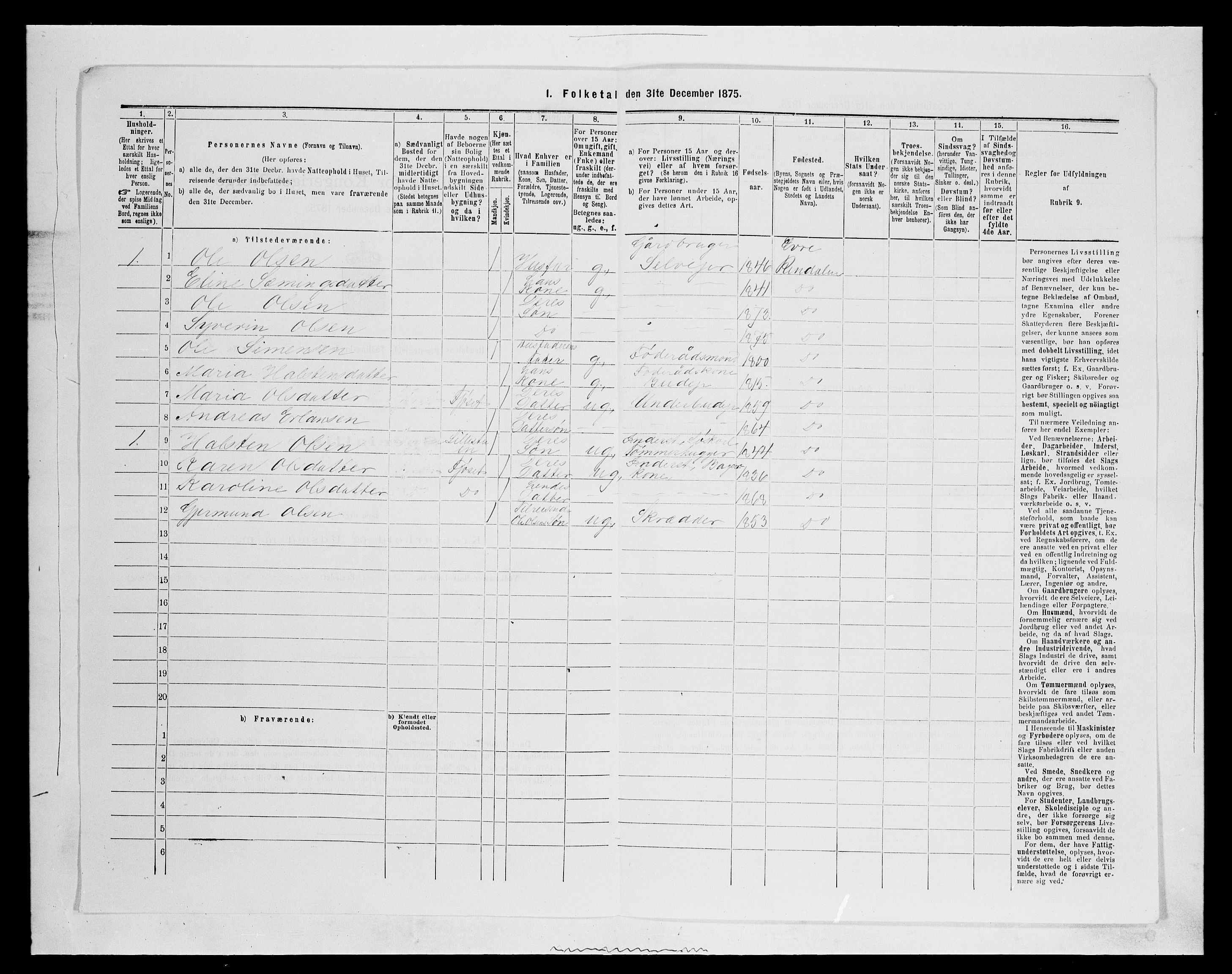 SAH, Folketelling 1875 for 0432P Rendalen prestegjeld, 1875, s. 805