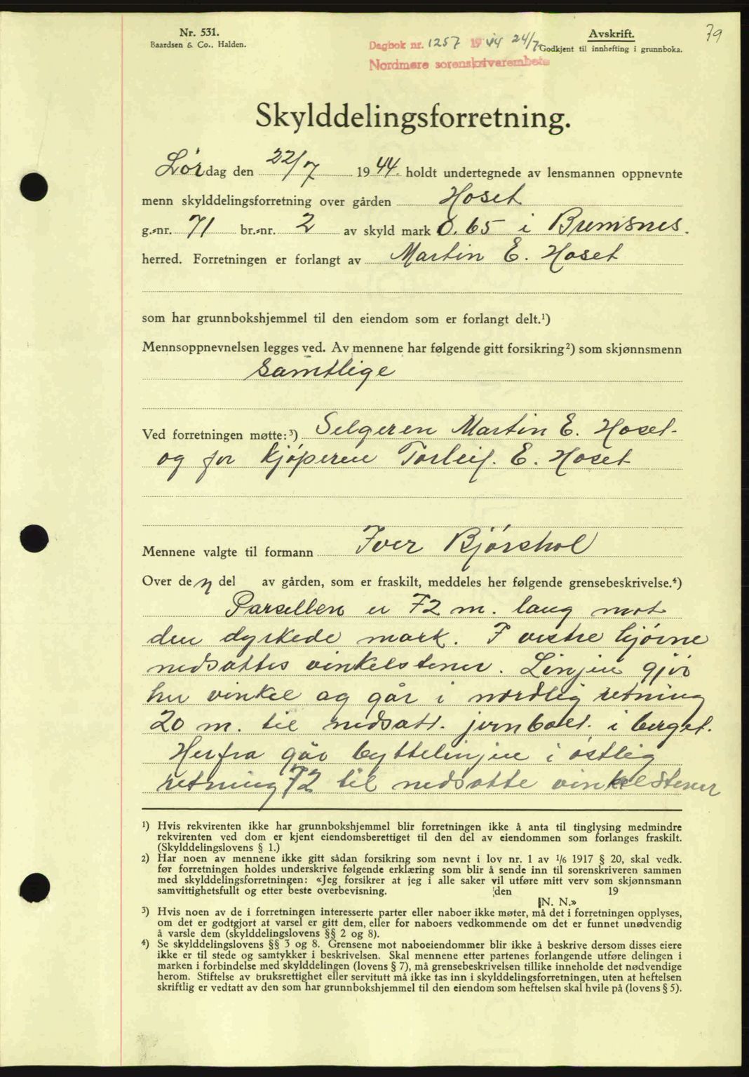 Nordmøre sorenskriveri, SAT/A-4132/1/2/2Ca: Pantebok nr. A98, 1944-1944, Dagboknr: 1257/1944