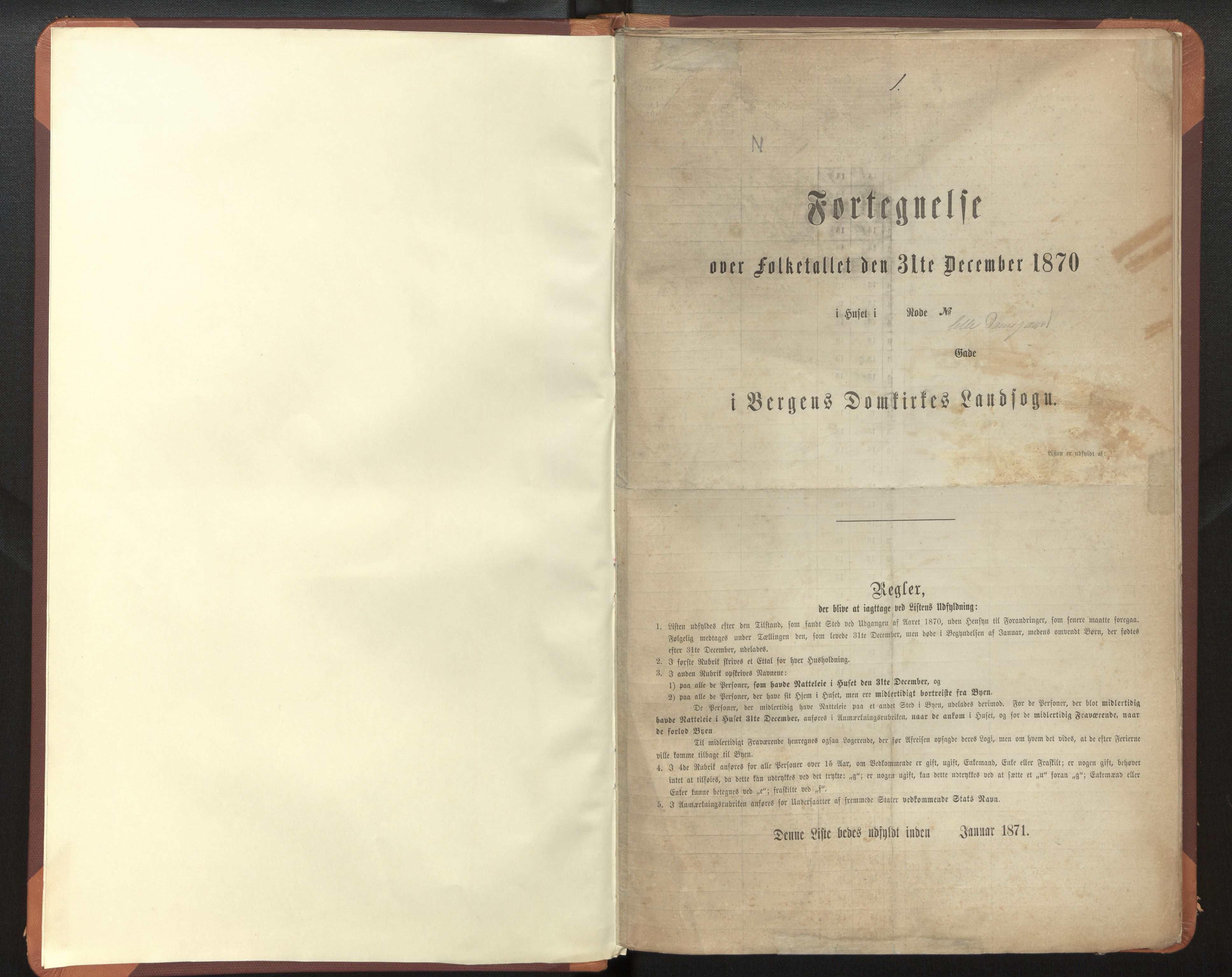 SAB, Folketelling 1870 for Bergen Landdistrikt, Domkirkens landsokn, 1870, s. 1