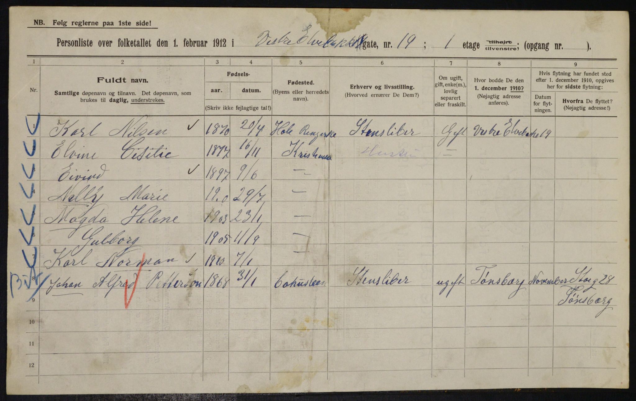 OBA, Kommunal folketelling 1.2.1912 for Kristiania, 1912, s. 122513