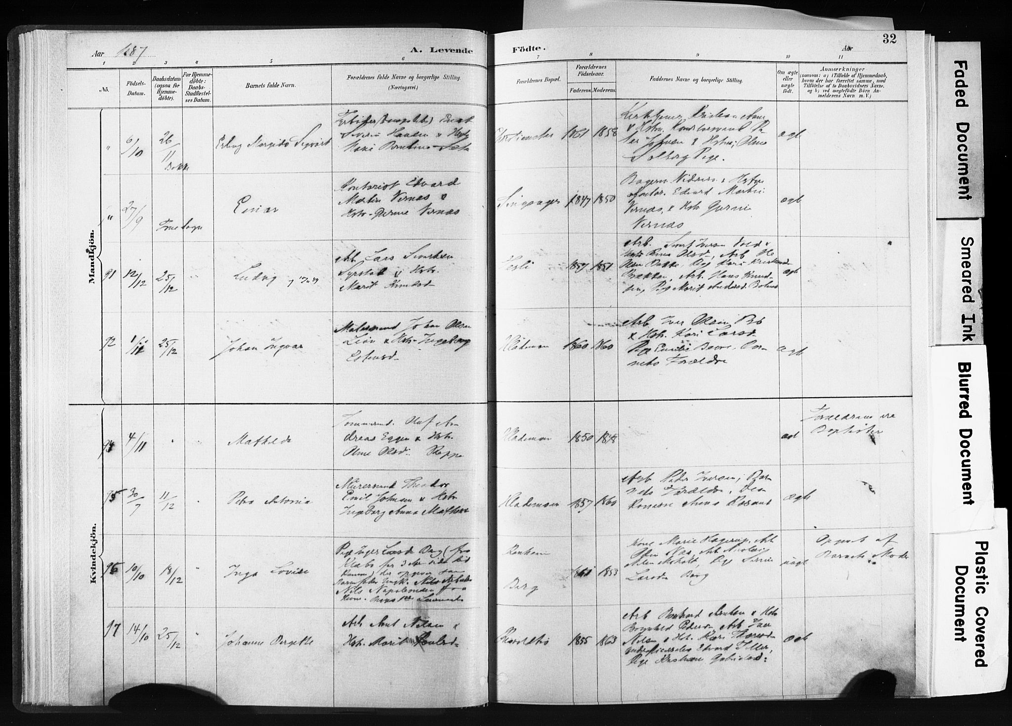 Ministerialprotokoller, klokkerbøker og fødselsregistre - Sør-Trøndelag, AV/SAT-A-1456/606/L0300: Ministerialbok nr. 606A15, 1886-1893, s. 32
