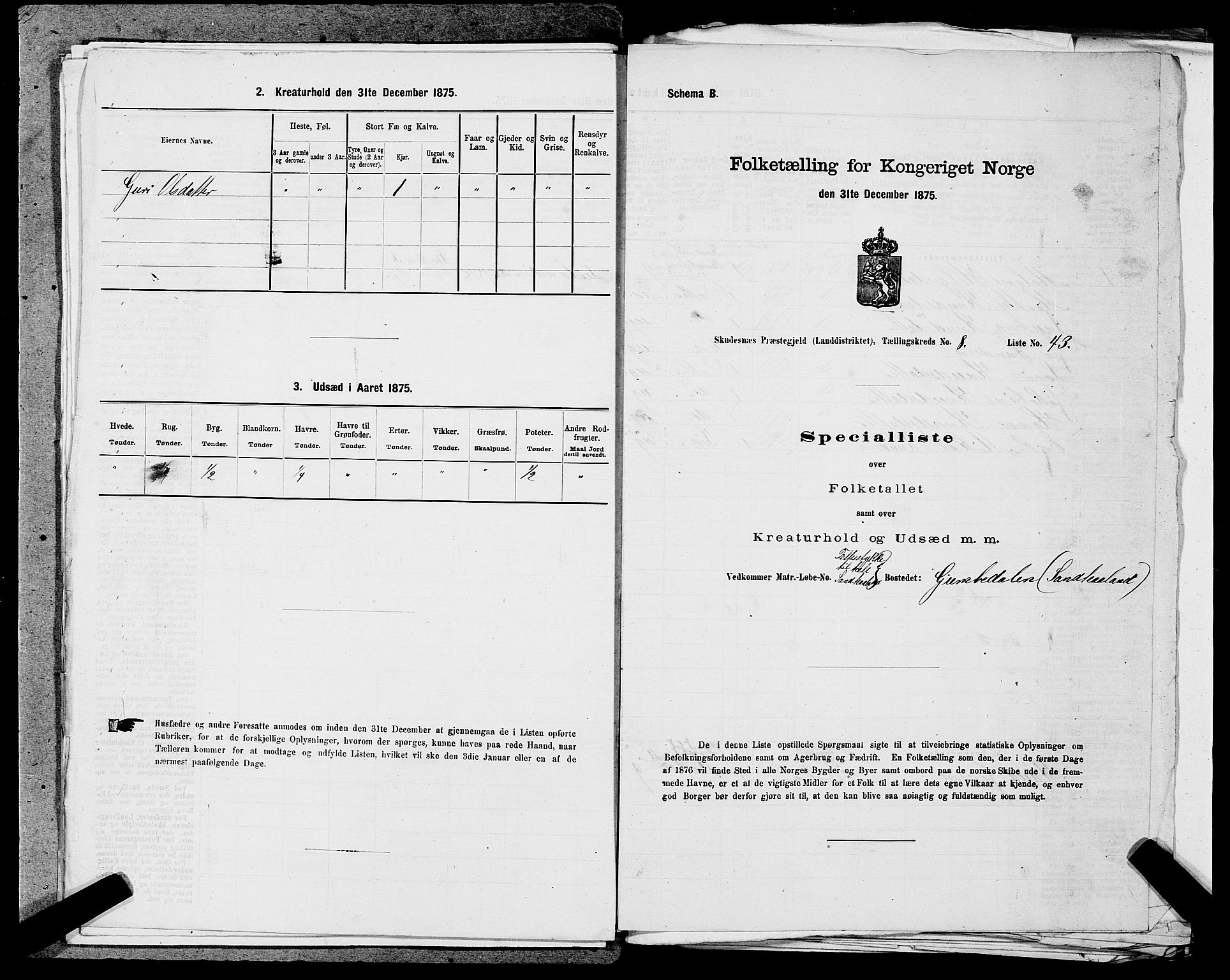 SAST, Folketelling 1875 for 1150L Skudenes prestegjeld, Falnes sokn, Åkra sokn og Ferkingstad sokn, 1875, s. 1137