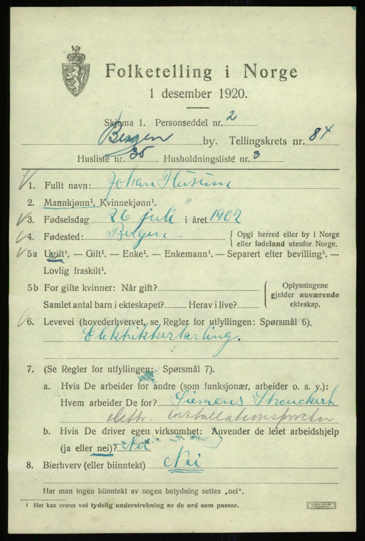 SAB, Folketelling 1920 for 1301 Bergen kjøpstad, 1920, s. 156633