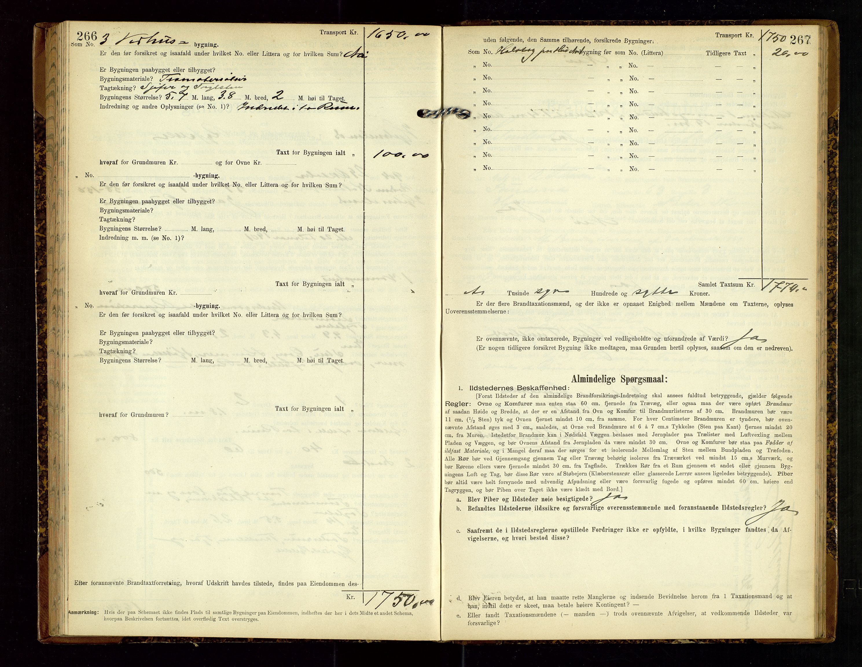 Hjelmeland lensmannskontor, SAST/A-100439/Gob/L0002: "Brandtaxationsprotokol", 1904-1920, s. 266-267