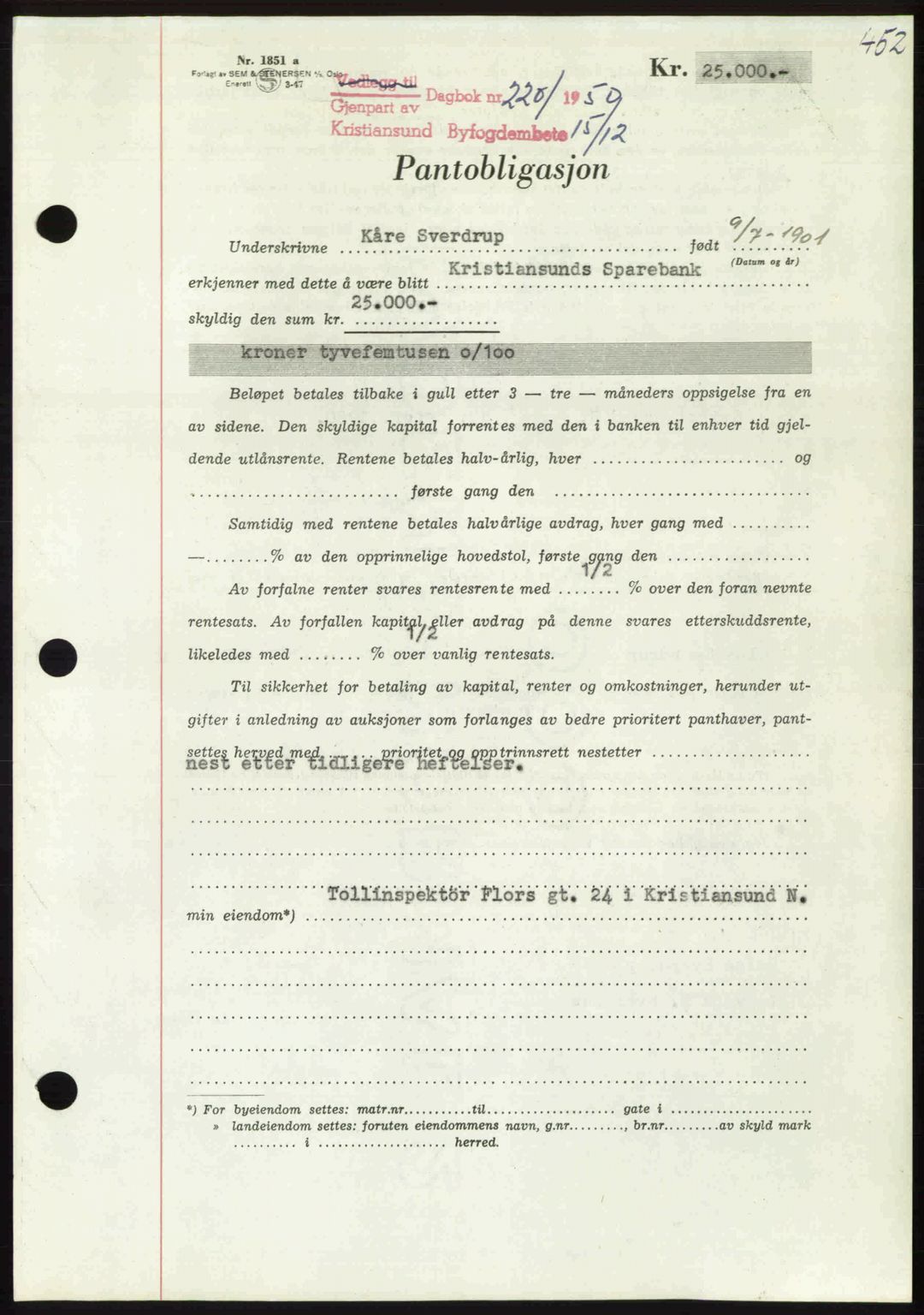 Kristiansund byfogd, AV/SAT-A-4587/A/27: Pantebok nr. 50, 1950-1950, Dagboknr: 2201/1950