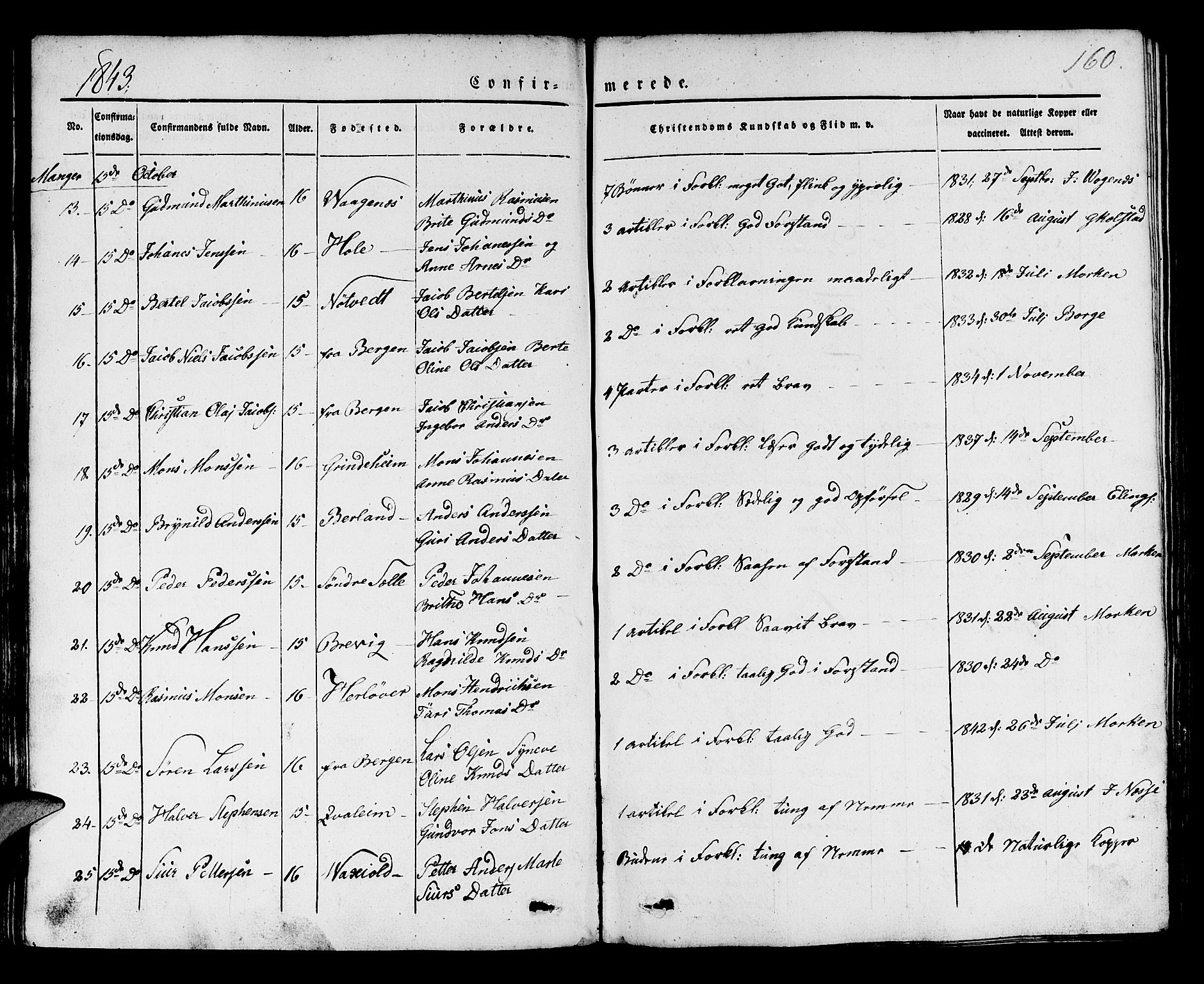 Manger sokneprestembete, AV/SAB-A-76801/H/Haa: Ministerialbok nr. A 5, 1839-1848, s. 160