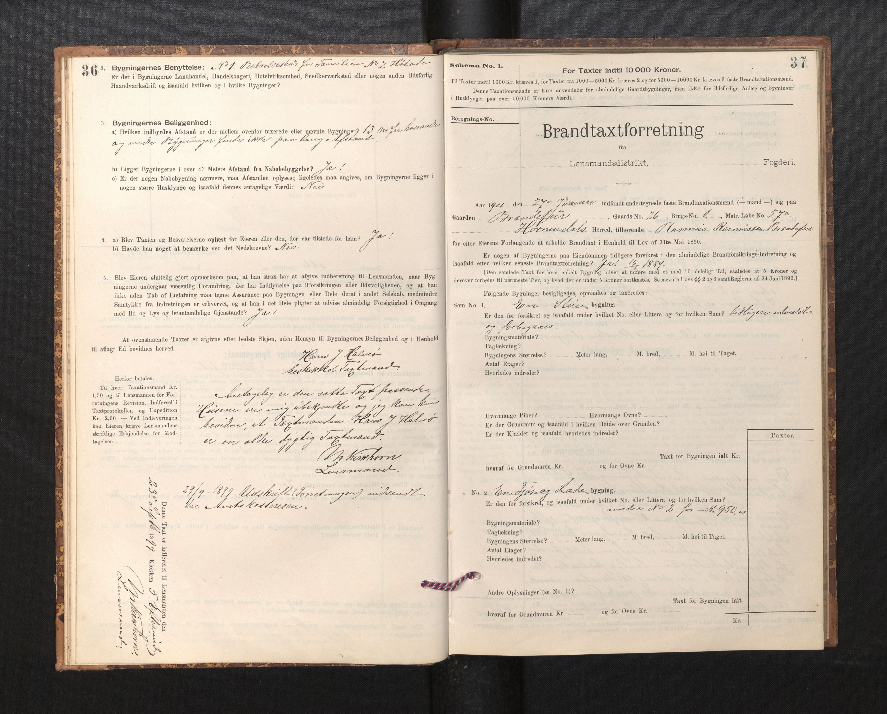 Lensmannen i Hornindal, SAB/A-28201/0012/L0001: Branntakstprotokoll, skjematakst, 1895-1951, s. 36-37