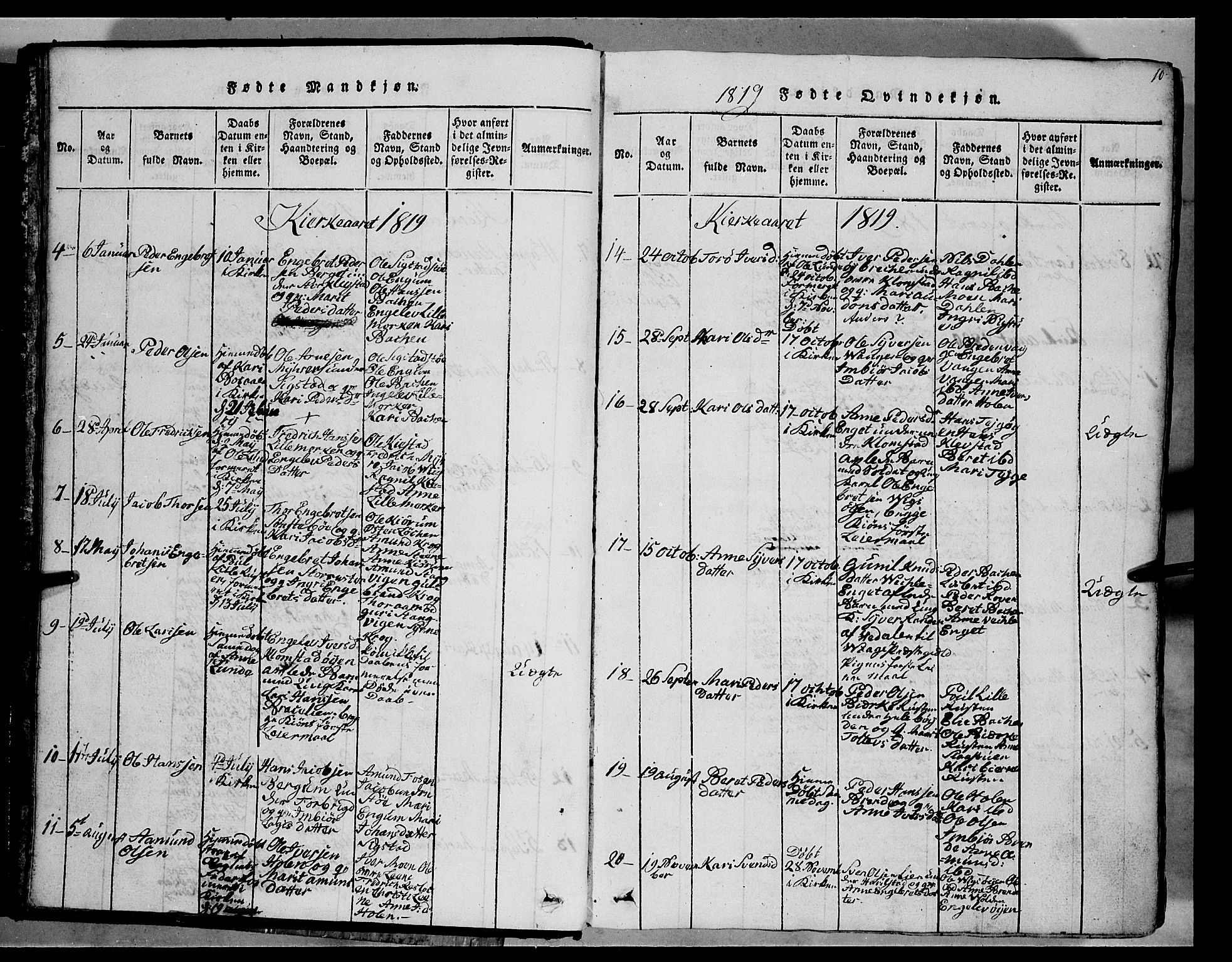 Fron prestekontor, AV/SAH-PREST-078/H/Ha/Hab/L0002: Klokkerbok nr. 2, 1816-1850, s. 10