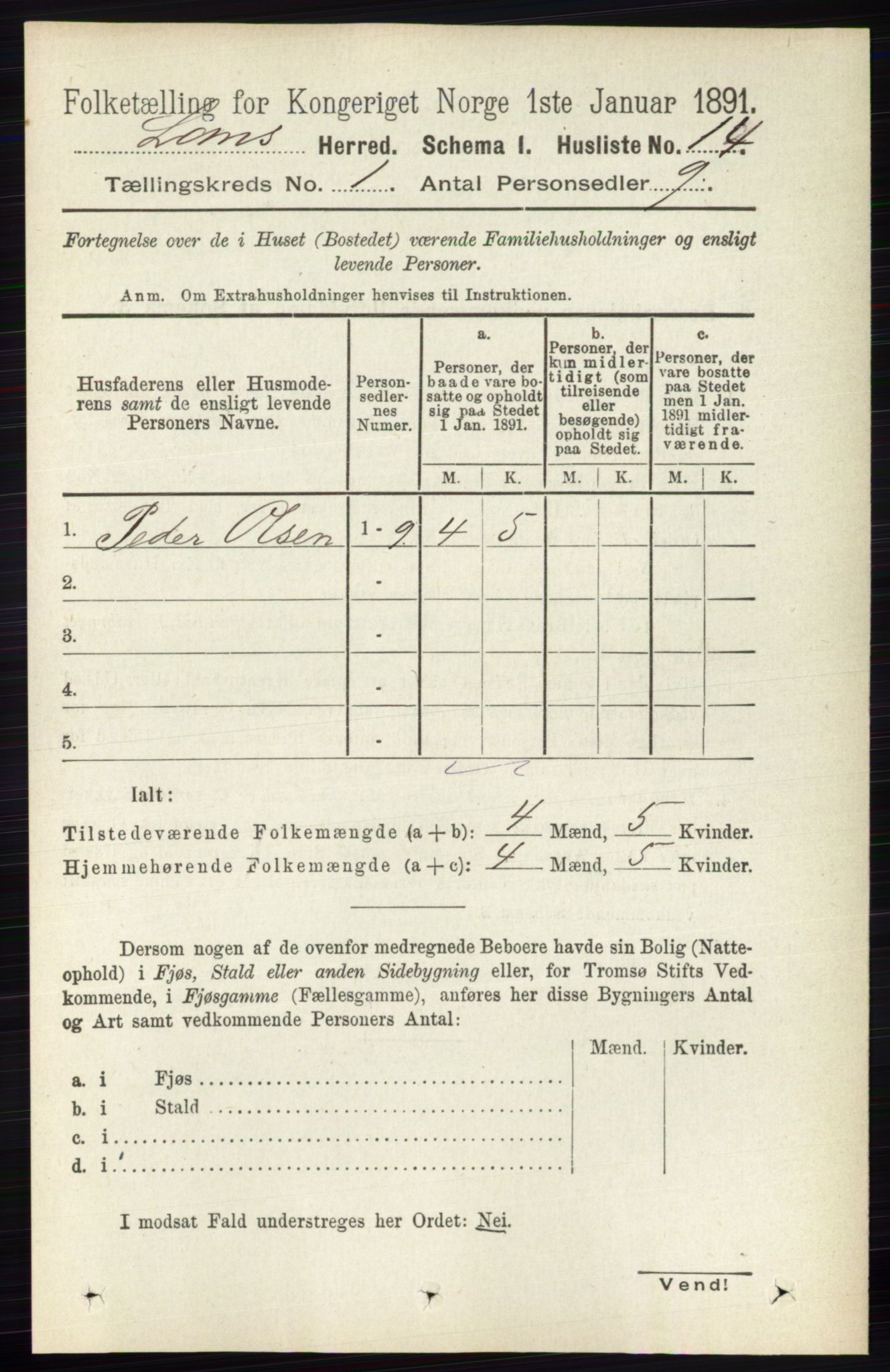 RA, Folketelling 1891 for 0514 Lom herred, 1891, s. 35