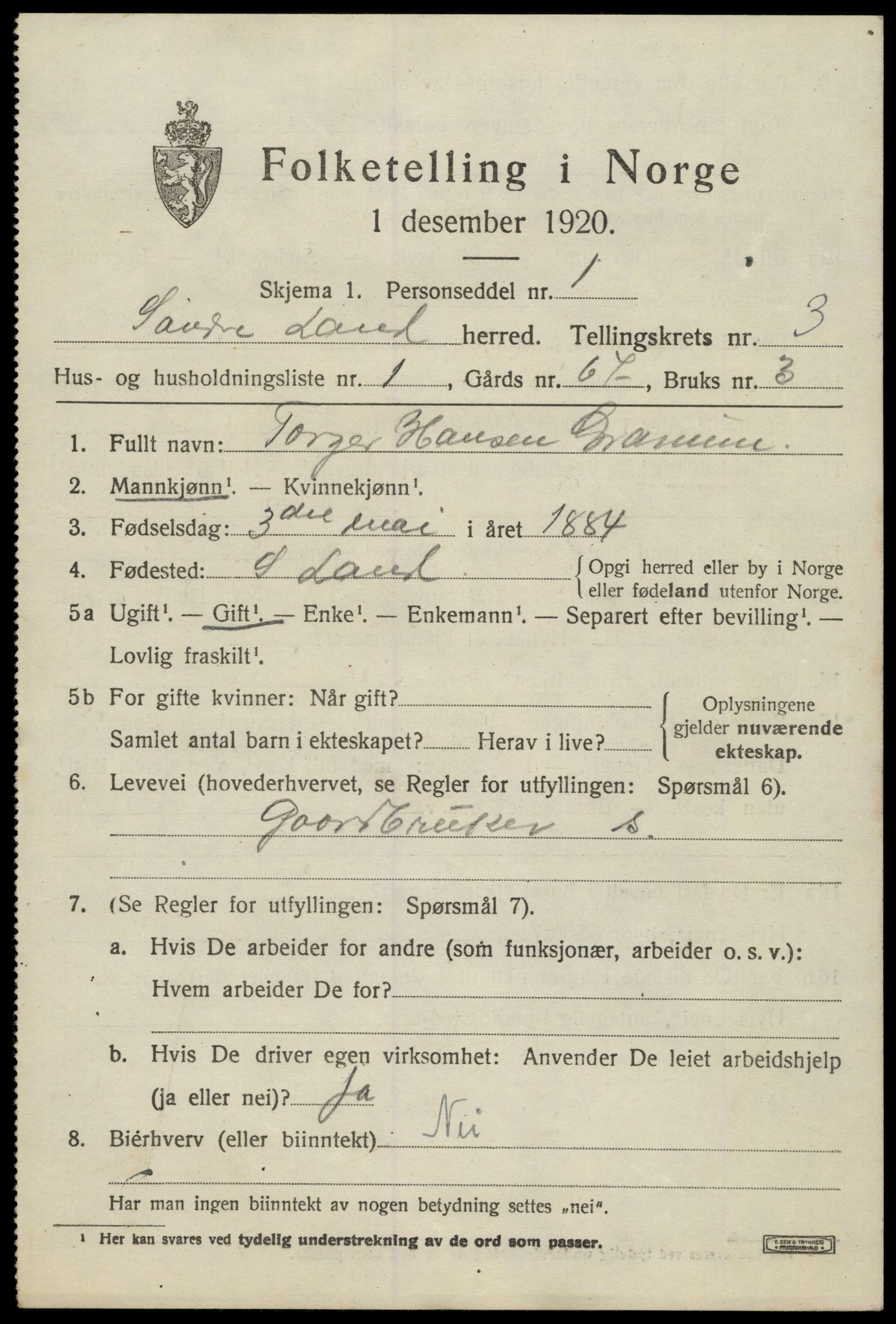 SAH, Folketelling 1920 for 0536 Søndre Land herred, 1920, s. 4269