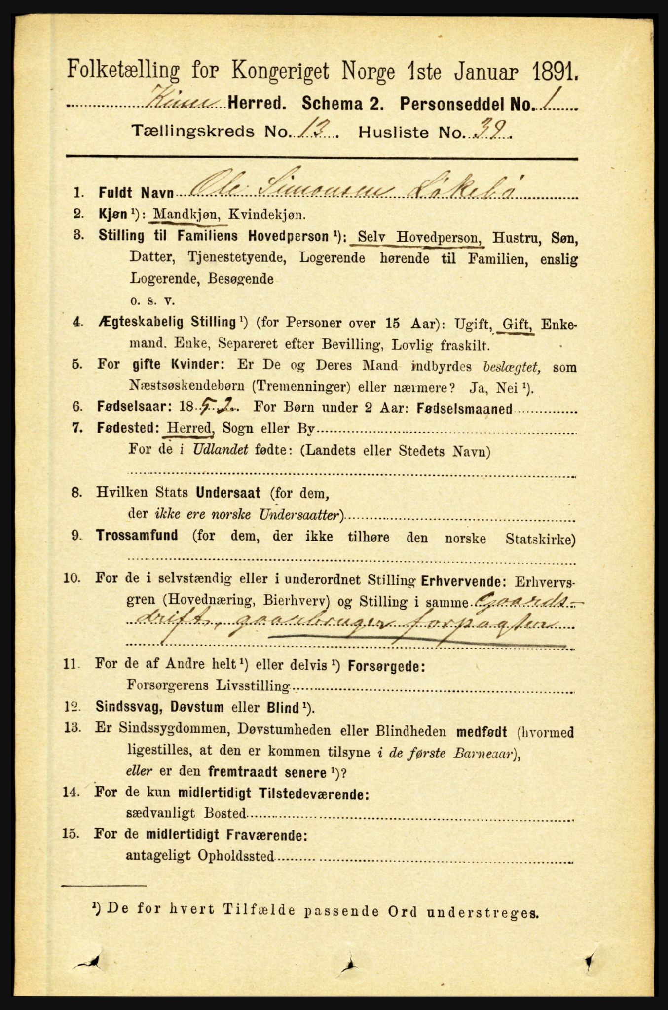 RA, Folketelling 1891 for 1437 Kinn herred, 1891, s. 5323
