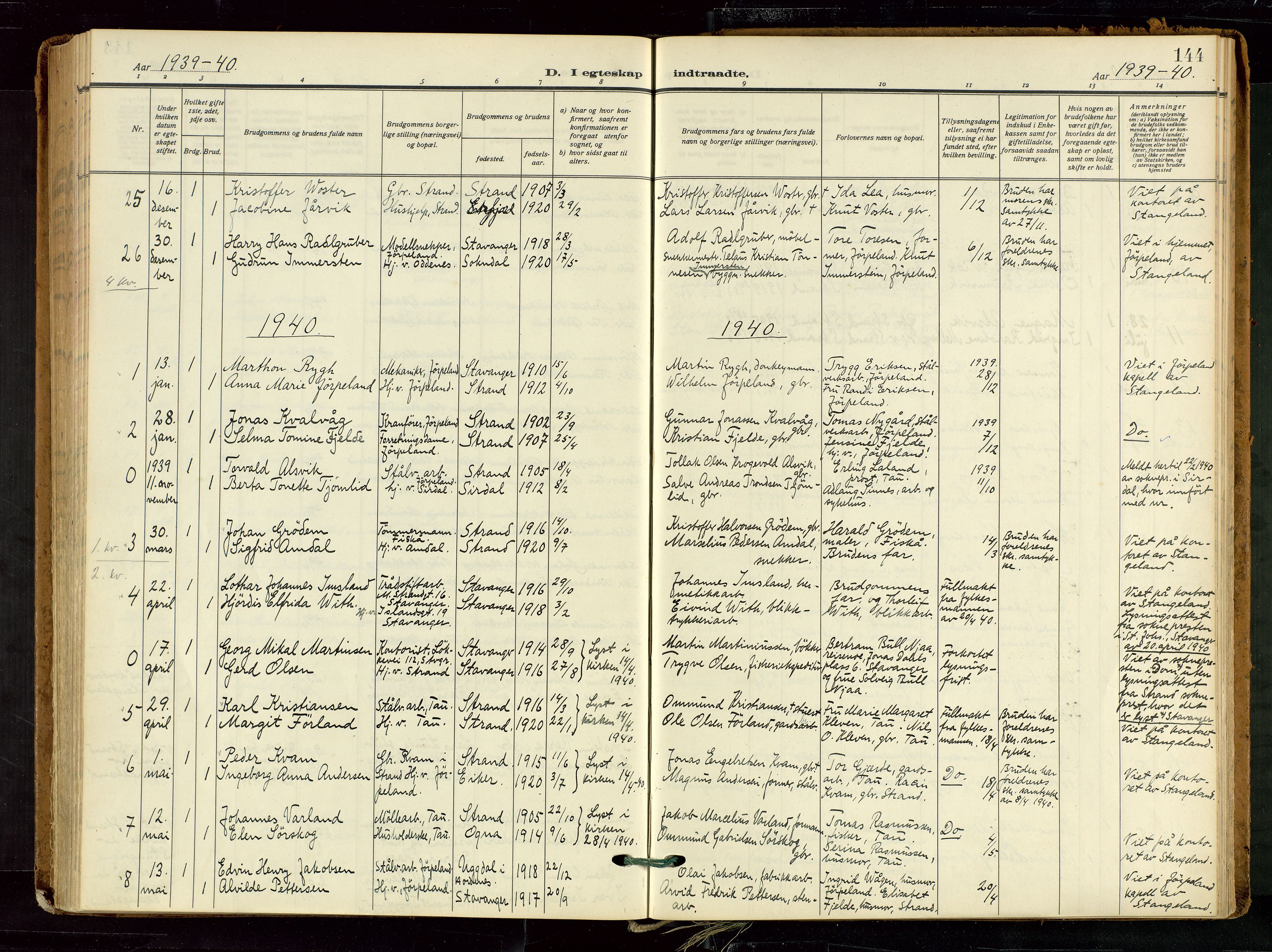 Strand sokneprestkontor, AV/SAST-A-101828/H/Ha/Haa/L0012: Ministerialbok nr. A 12, 1927-1946, s. 144