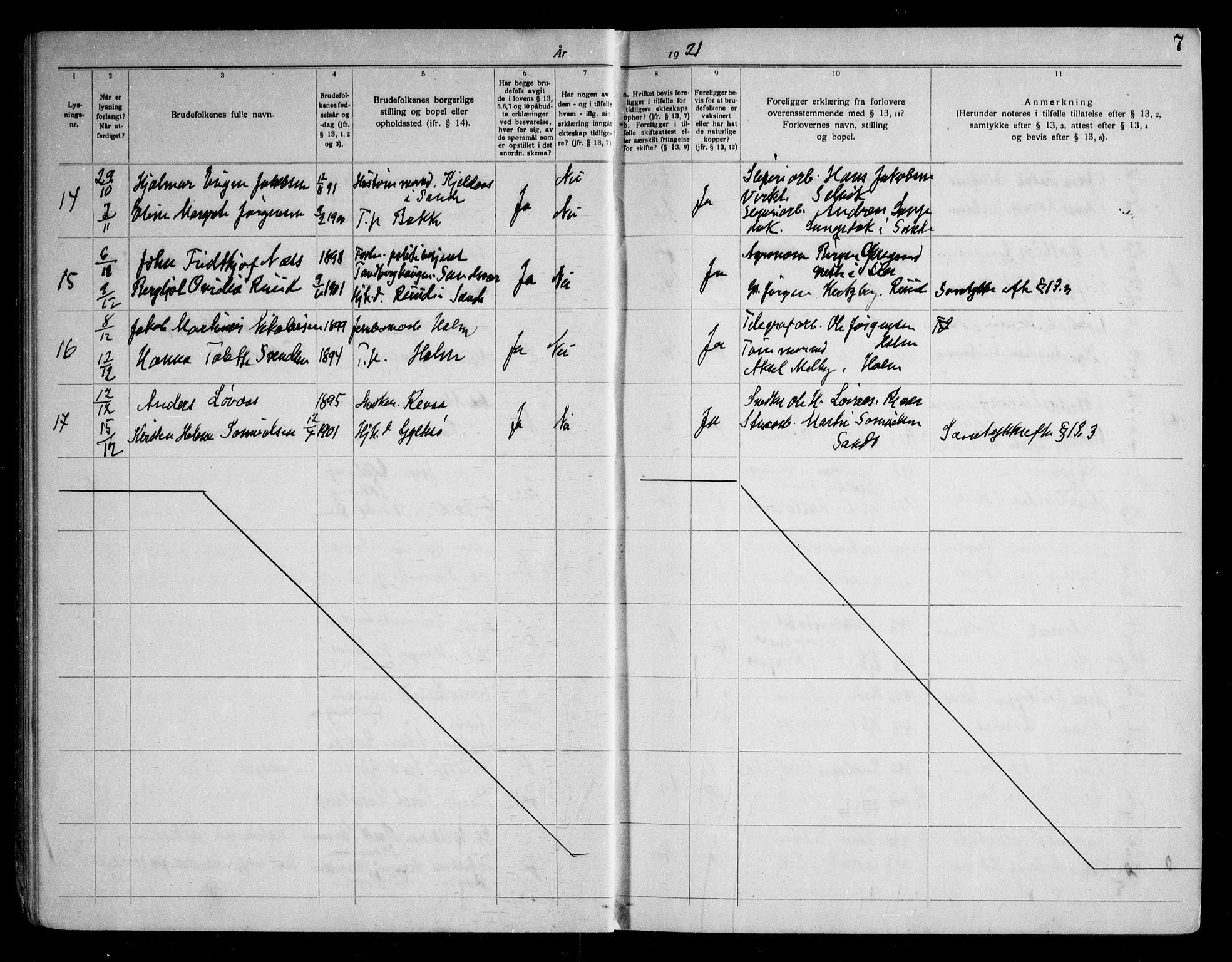 Sande Kirkebøker, AV/SAKO-A-53/H/Ha/L0001: Lysningsprotokoll nr. 1, 1919-1953, s. 7