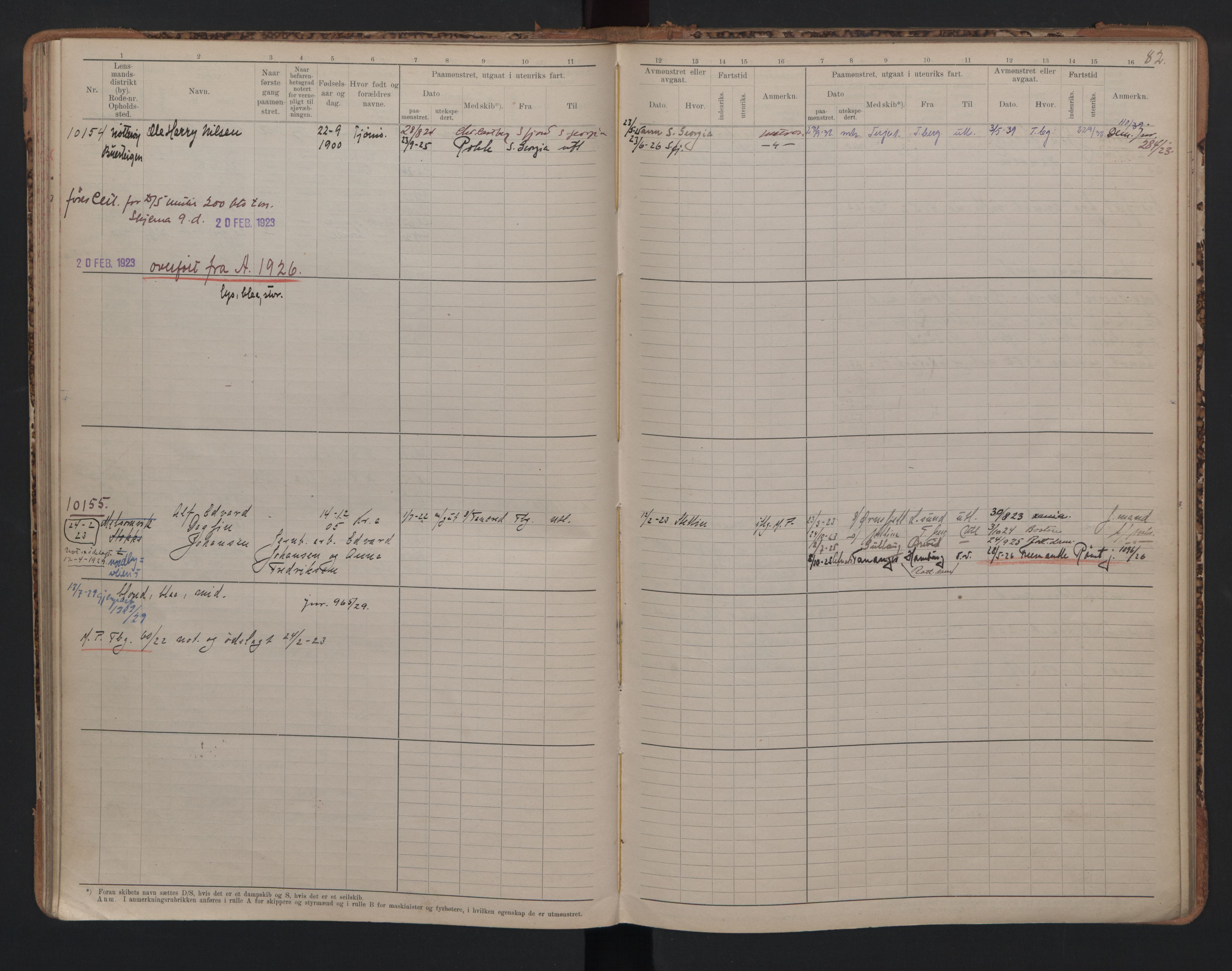 Tønsberg innrulleringskontor, SAKO/A-786/F/Fc/Fcb/L0010: Hovedrulle Patent nr. 9993-1923, 1922-1923, s. 82