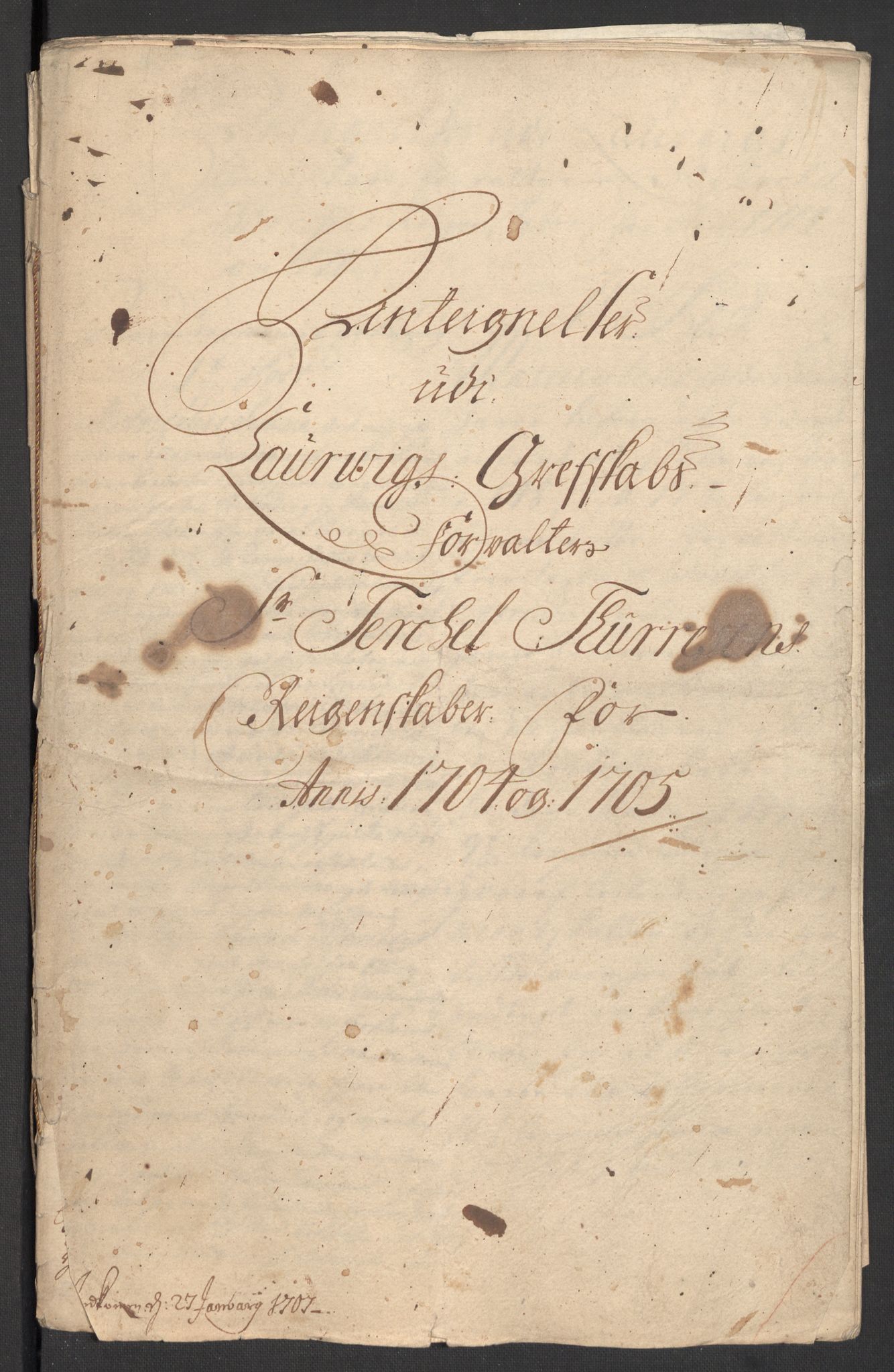 Rentekammeret inntil 1814, Reviderte regnskaper, Fogderegnskap, RA/EA-4092/R33/L1978: Fogderegnskap Larvik grevskap, 1704-1705, s. 425
