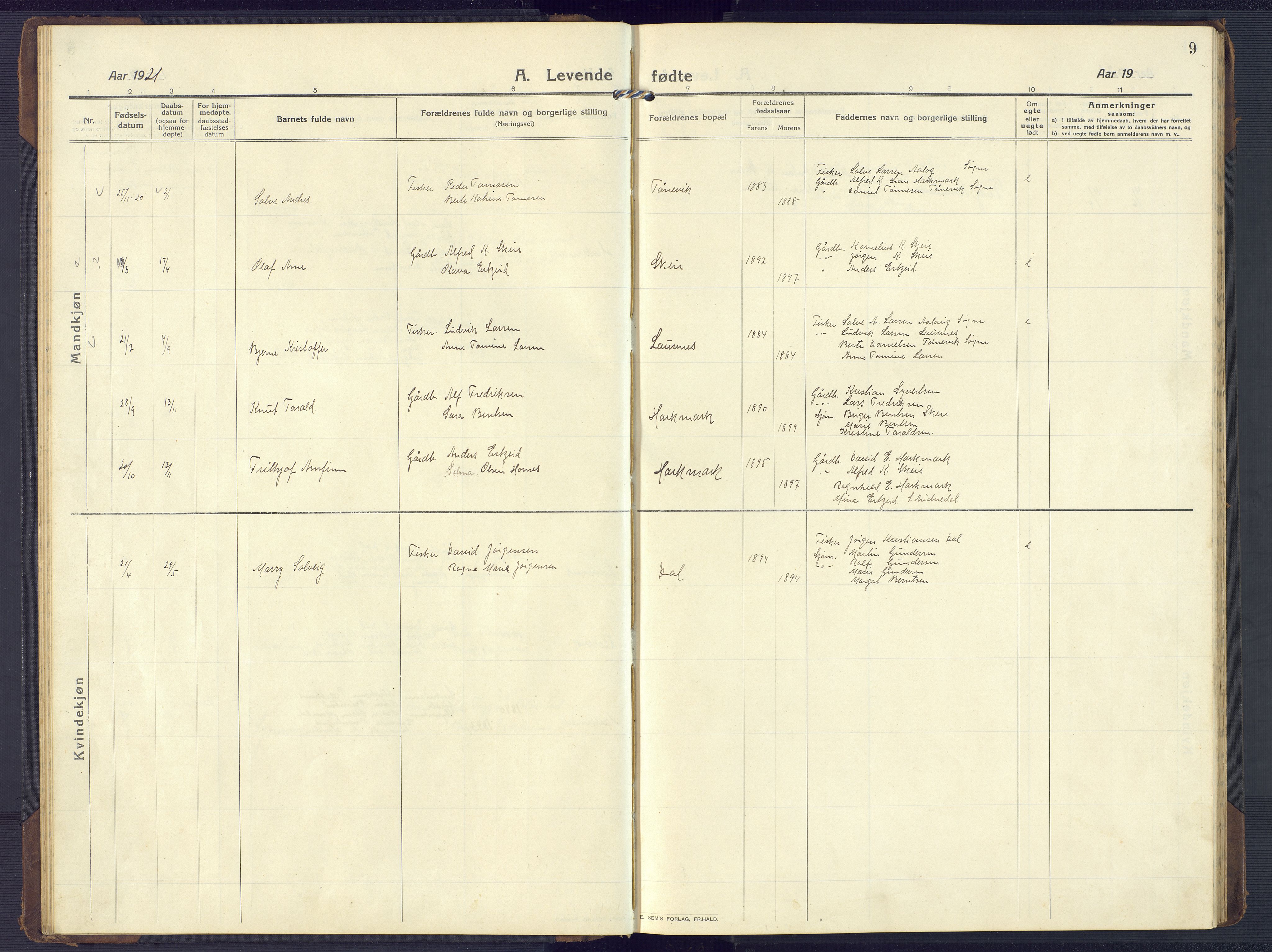 Mandal sokneprestkontor, AV/SAK-1111-0030/F/Fb/Fbb/L0005: Klokkerbok nr. B 5, 1913-1957, s. 9