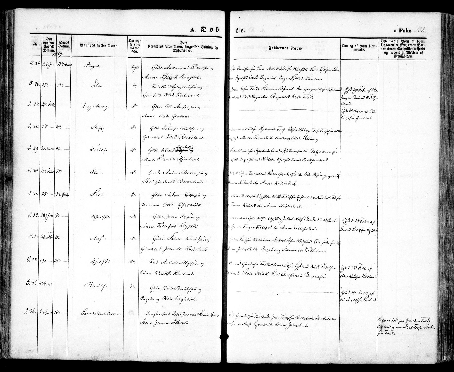 Evje sokneprestkontor, SAK/1111-0008/F/Fa/Faa/L0005: Ministerialbok nr. A 5, 1843-1865, s. 138