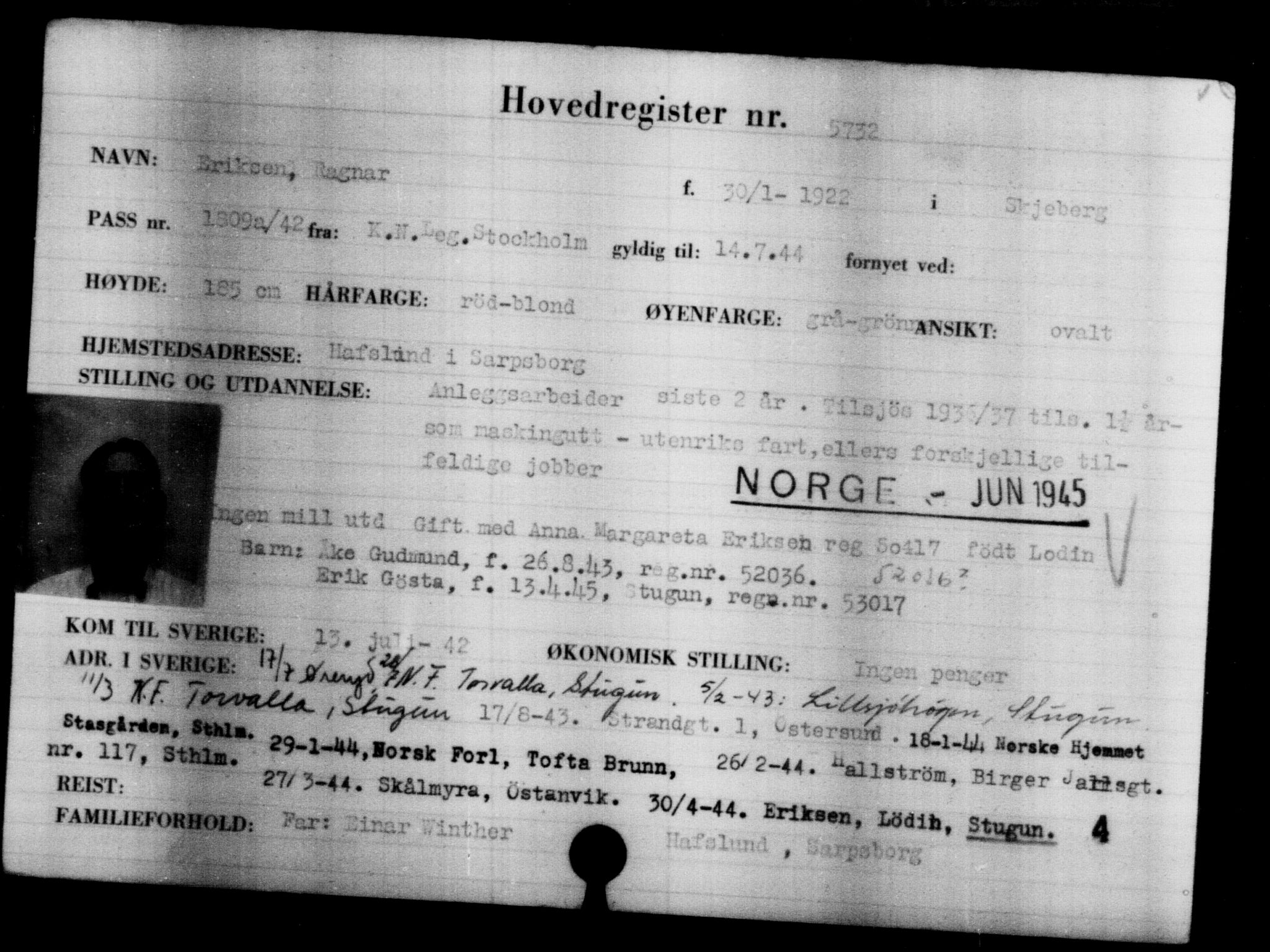 Utenriksstasjonene, Legasjonen i Stockholm, Flyktningkontoret, AV/RA-S-6753/V/Va/L0004: Kjesäterkartoteket, flyktninger med registreringsnr. 3496-6610, 1940-1945, s. 2590