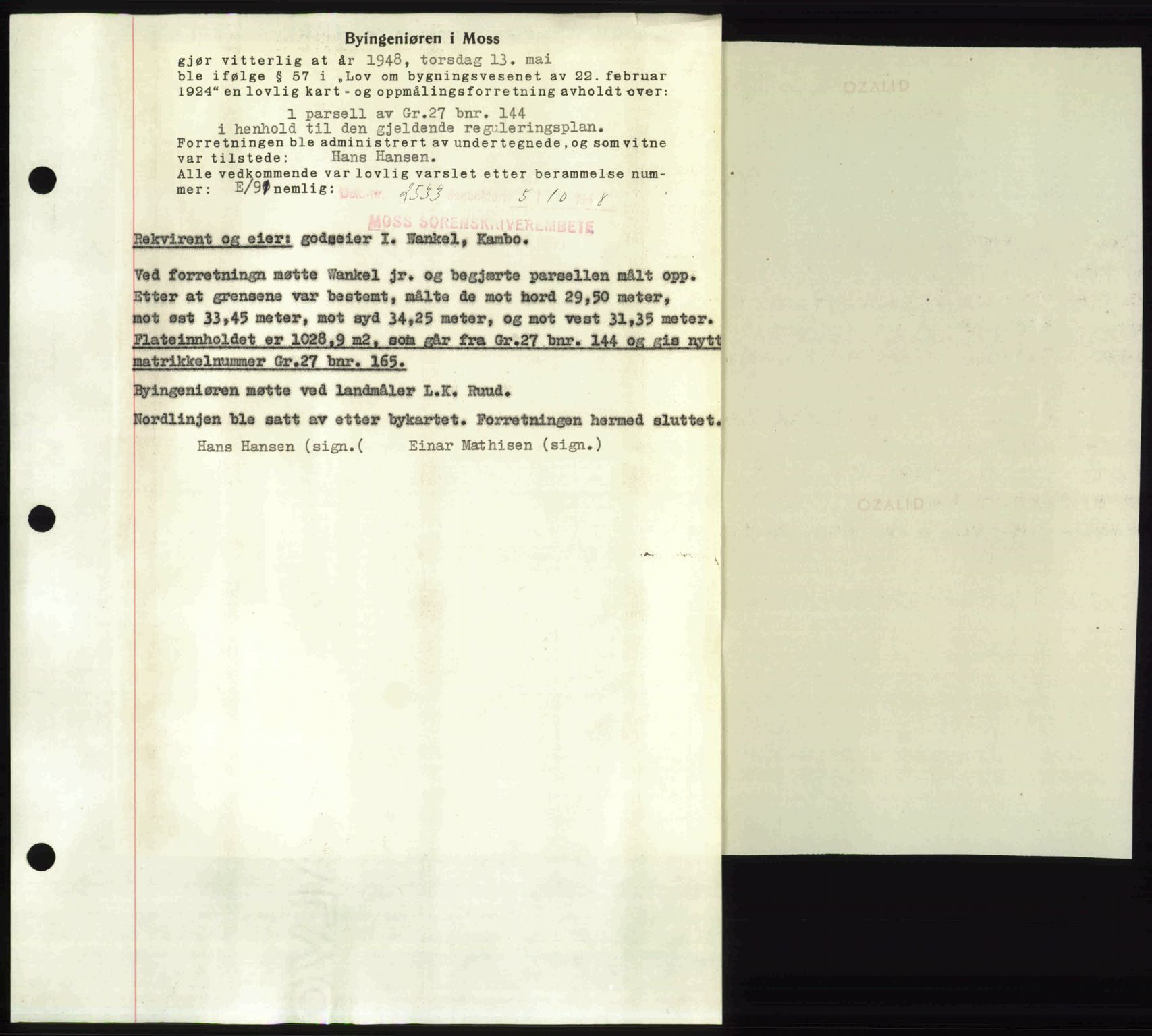 Moss sorenskriveri, SAO/A-10168: Pantebok nr. A20, 1948-1948, Dagboknr: 2533/1948
