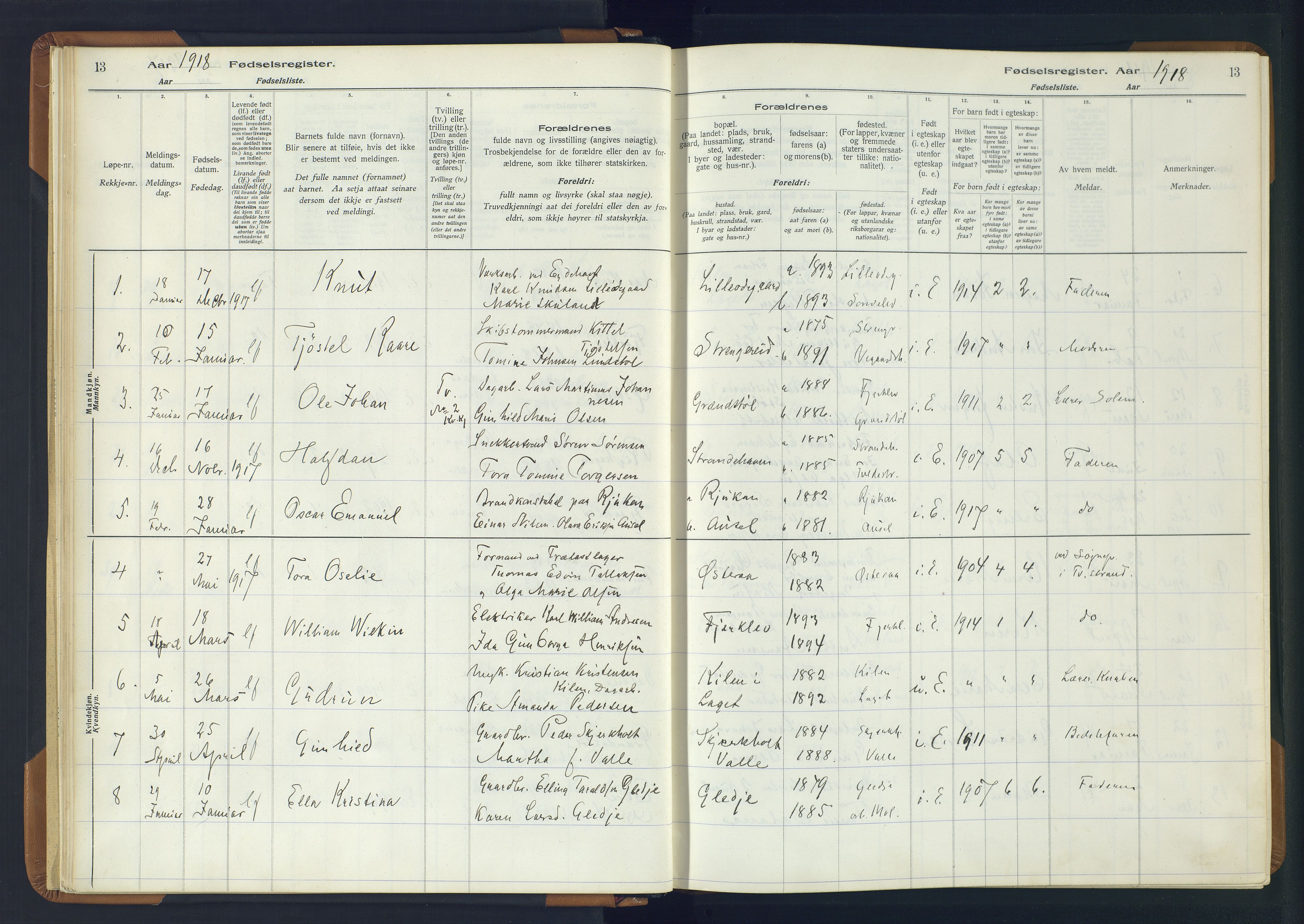 Holt sokneprestkontor, SAK/1111-0021/J/Ja/L0001: Fødselsregister nr. II.4.1, 1916-1946, s. 13