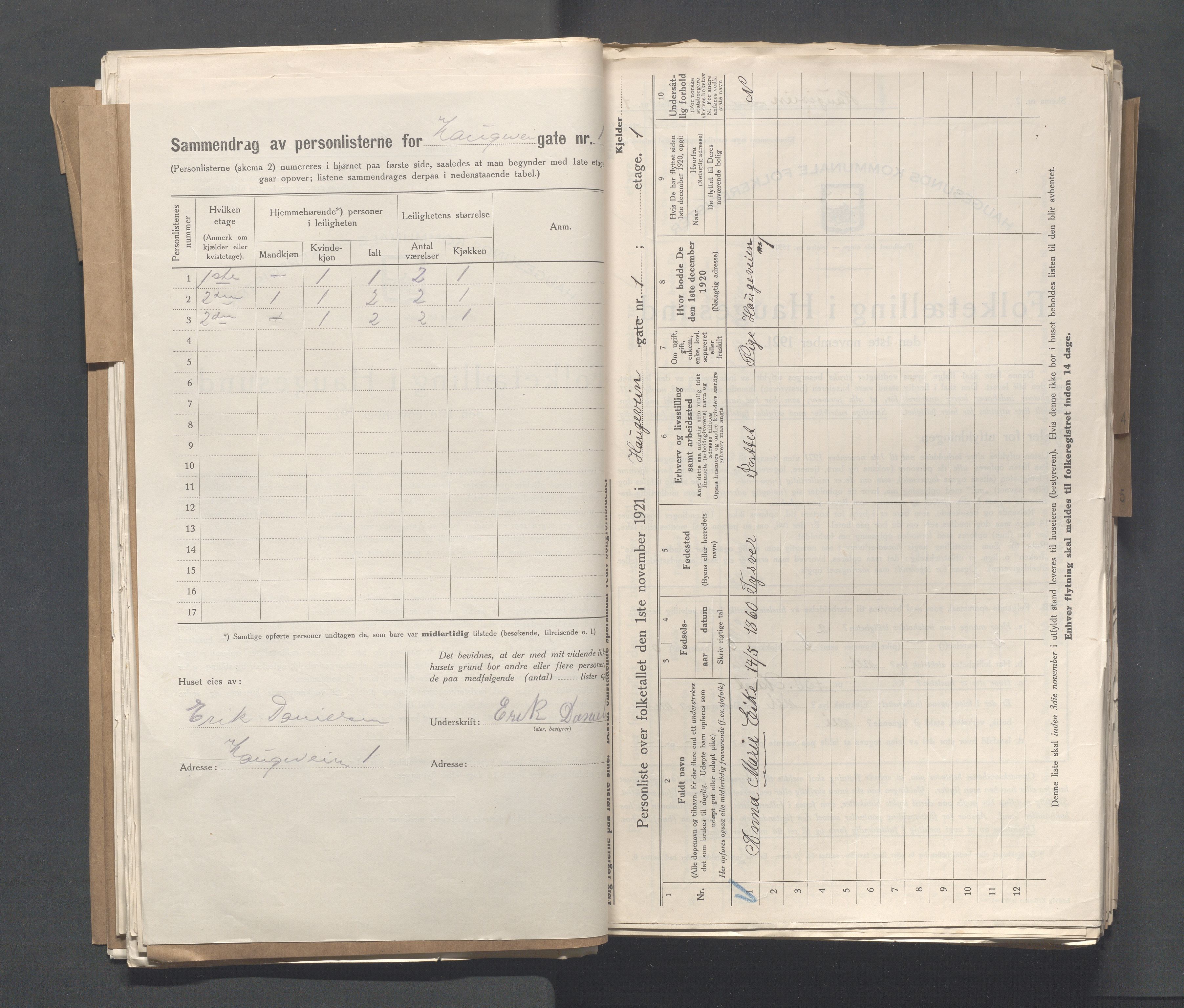 IKAR, Kommunal folketelling 1.11.1921 for Haugesund, 1921, s. 1903