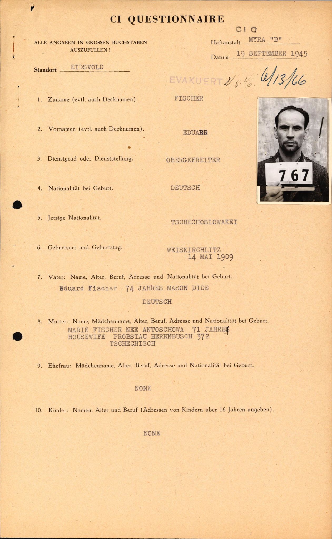 Forsvaret, Forsvarets overkommando II, RA/RAFA-3915/D/Db/L0041: CI Questionaires.  Diverse nasjonaliteter., 1945-1946, s. 205