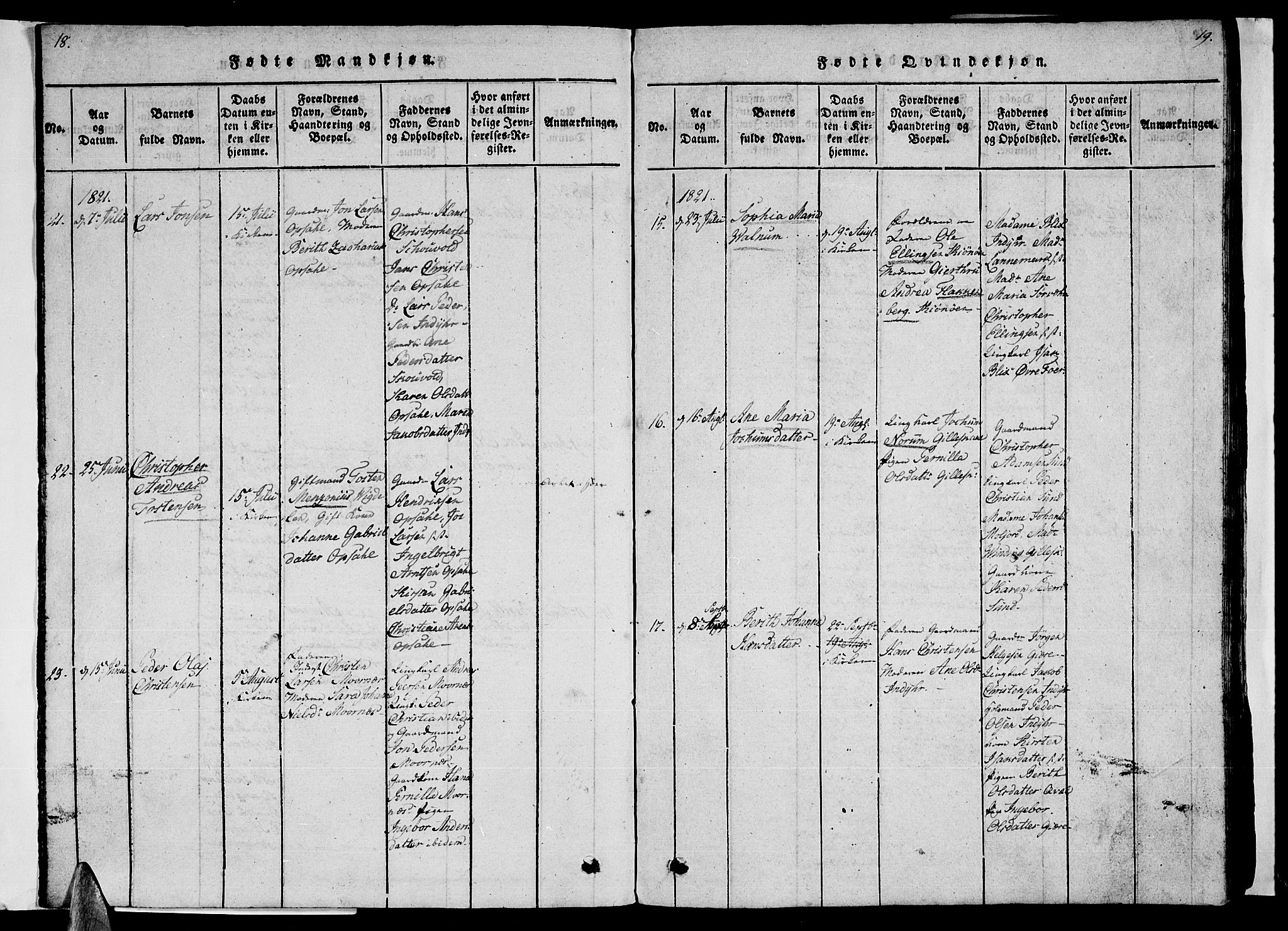 Ministerialprotokoller, klokkerbøker og fødselsregistre - Nordland, AV/SAT-A-1459/805/L0105: Klokkerbok nr. 805C01, 1820-1839, s. 18-19