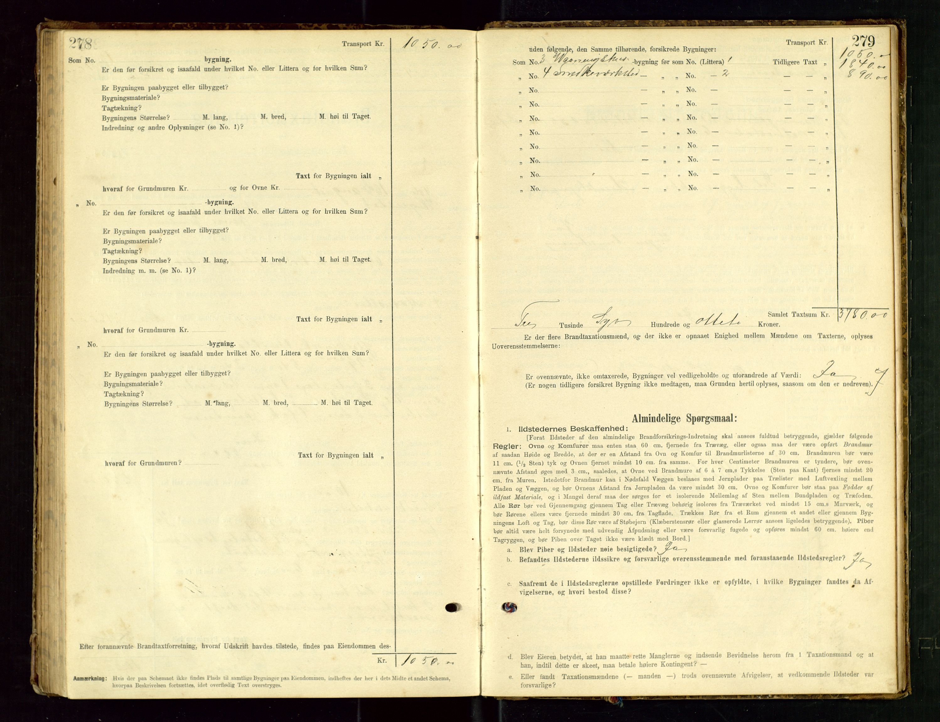 Hå lensmannskontor, SAST/A-100456/Goa/L0003: Takstprotokoll (skjema), 1895-1911, s. 278-279