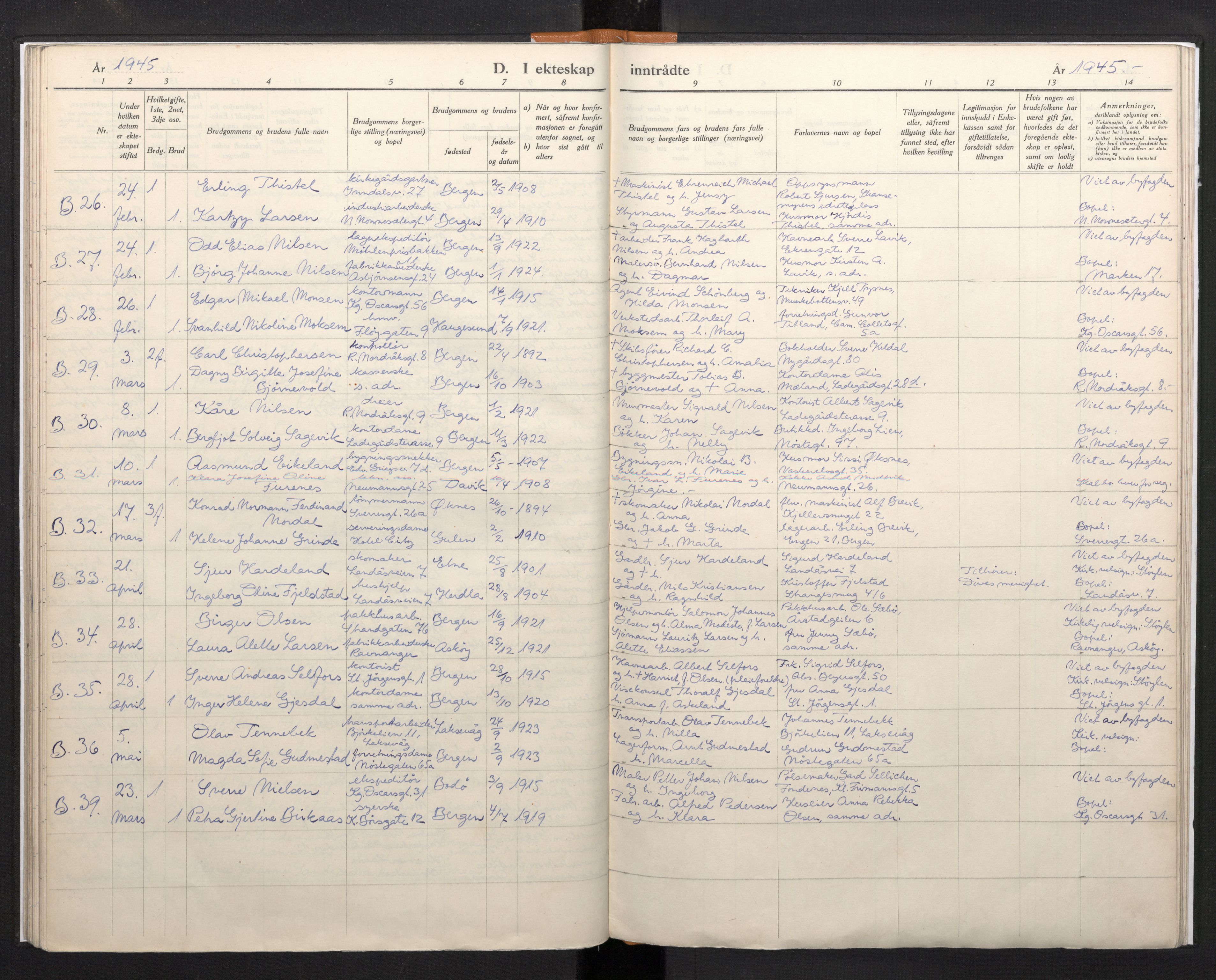 Domkirken sokneprestembete, AV/SAB-A-74801/H/Haa/L0017: Ministerialbok nr. A 16, 1944-1945