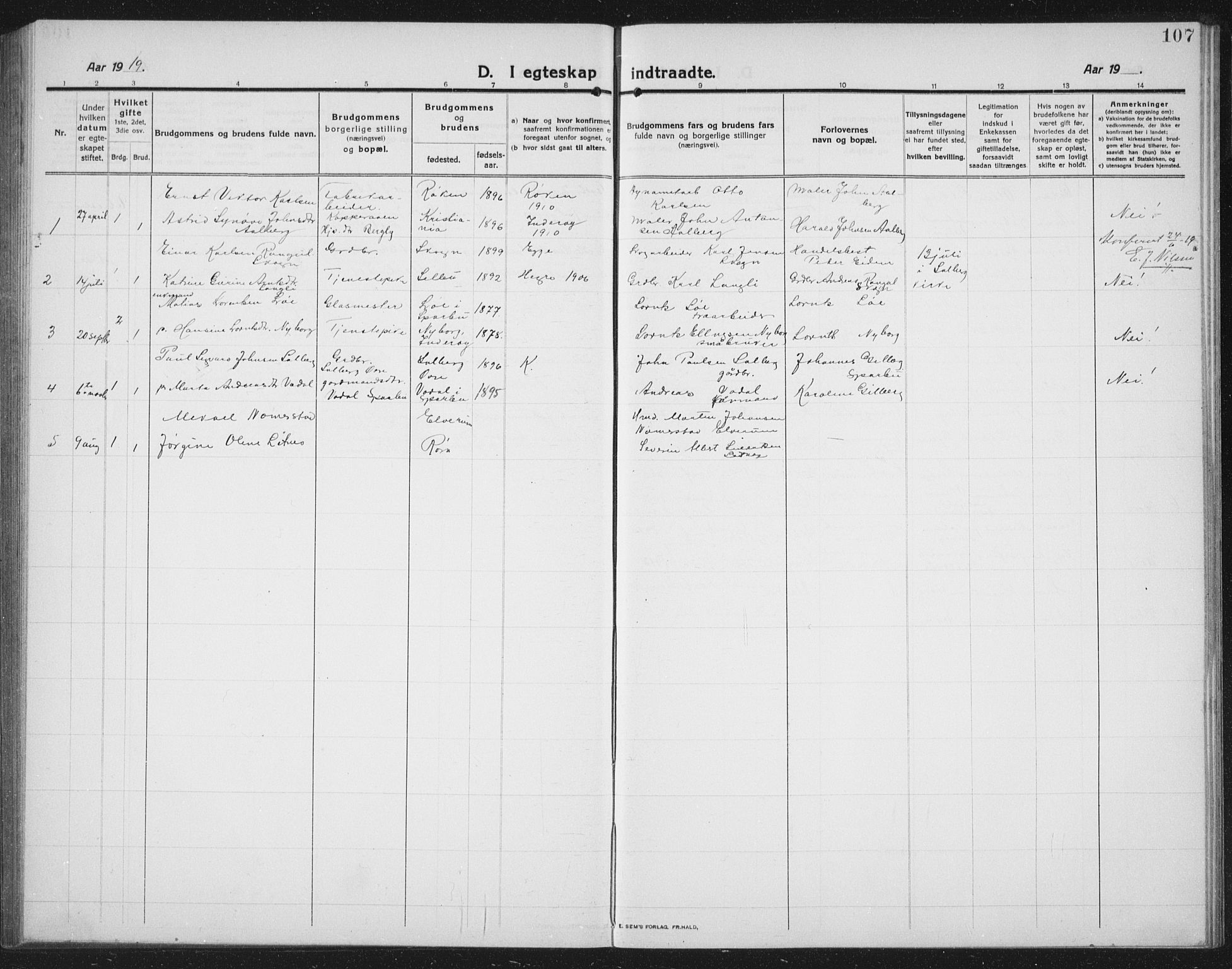 Ministerialprotokoller, klokkerbøker og fødselsregistre - Nord-Trøndelag, AV/SAT-A-1458/731/L0312: Klokkerbok nr. 731C03, 1911-1935, s. 107