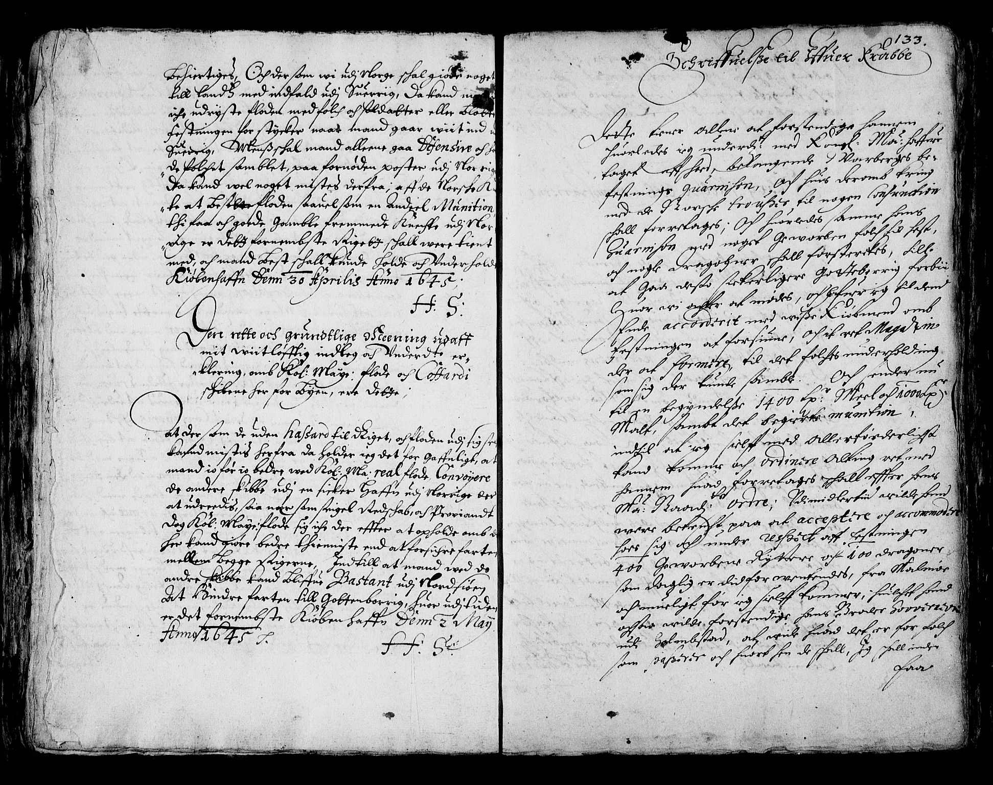 Stattholderembetet 1572-1771, RA/EA-2870/Ba/L0001: Hannibal Sehested kopibok, 1645, s. 132b-133a