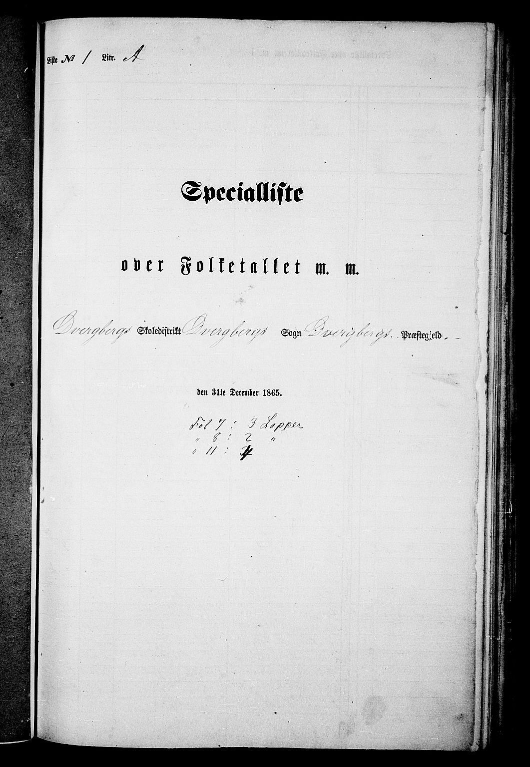 RA, Folketelling 1865 for 1872P Dverberg prestegjeld, 1865, s. 5
