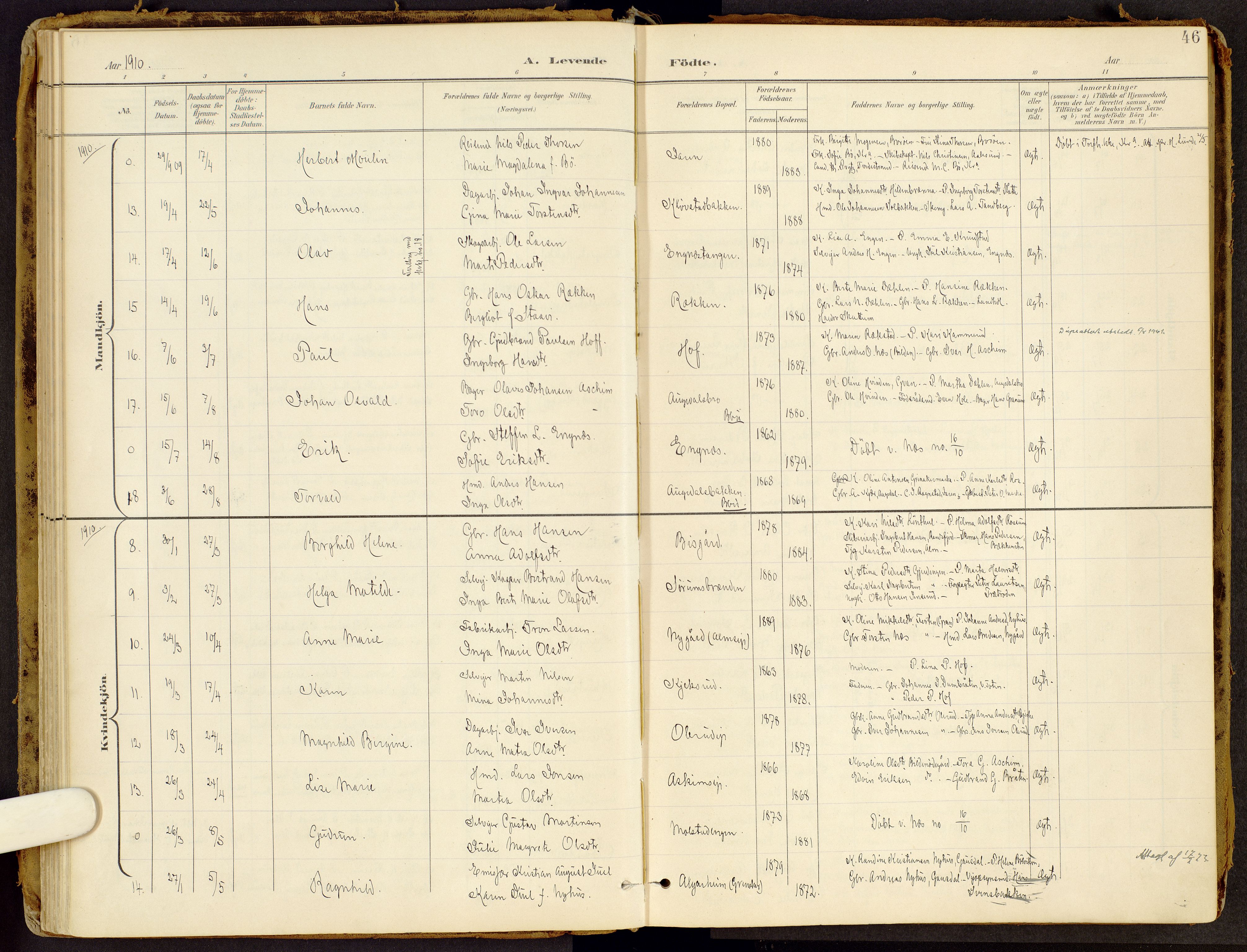 Brandbu prestekontor, SAH/PREST-114/H/Ha/Haa/L0002: Ministerialbok nr. 2, 1899-1914, s. 46