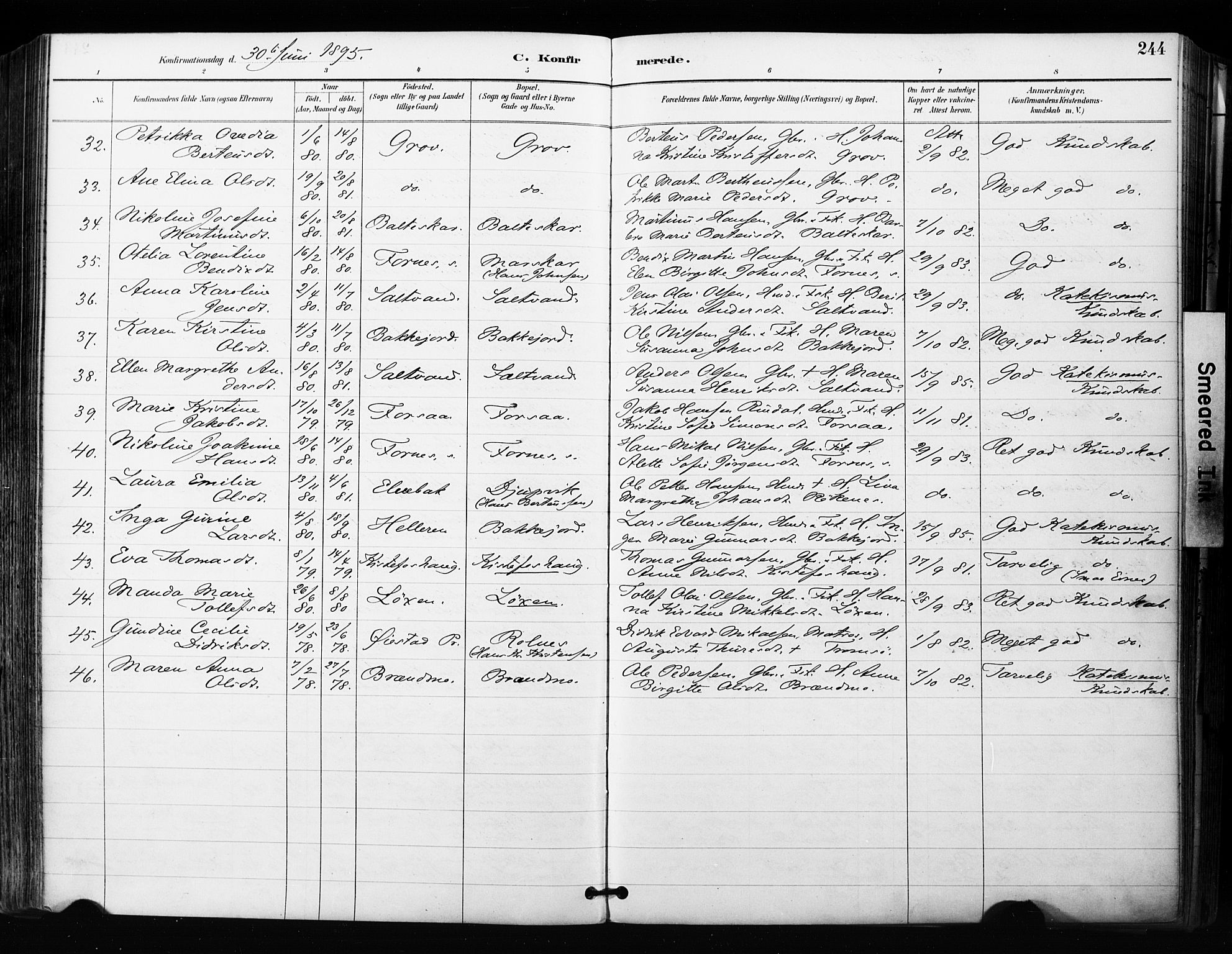 Ibestad sokneprestembete, AV/SATØ-S-0077/H/Ha/Haa/L0012kirke: Ministerialbok nr. 12, 1890-1900, s. 244