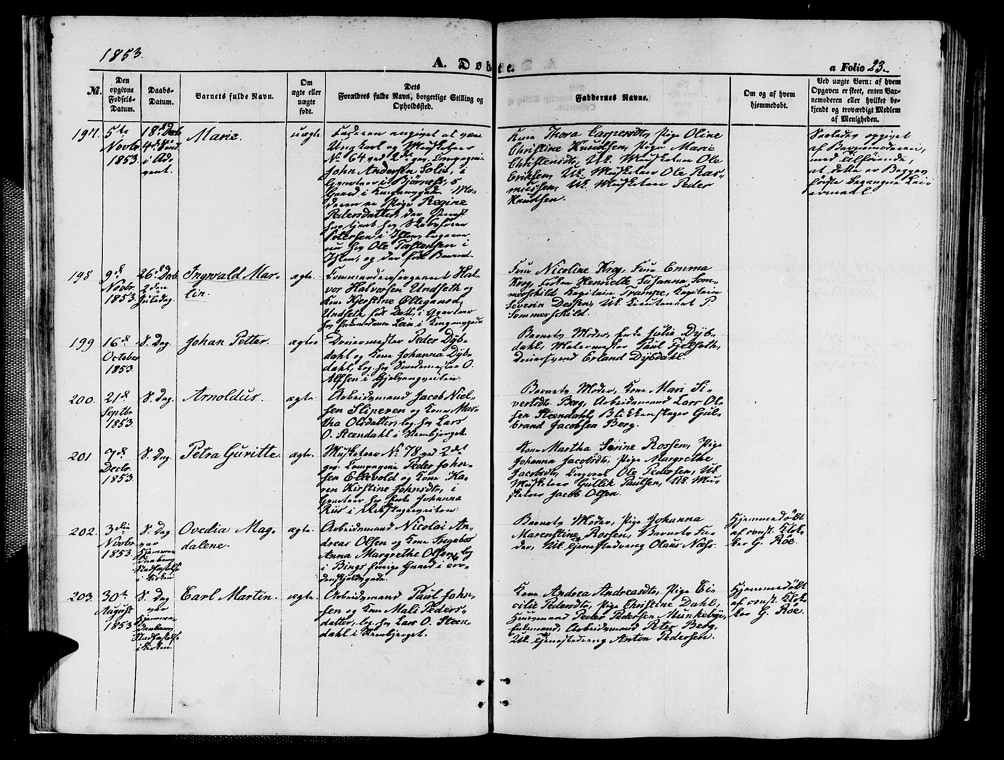 Ministerialprotokoller, klokkerbøker og fødselsregistre - Sør-Trøndelag, SAT/A-1456/602/L0138: Klokkerbok nr. 602C06, 1853-1858, s. 23