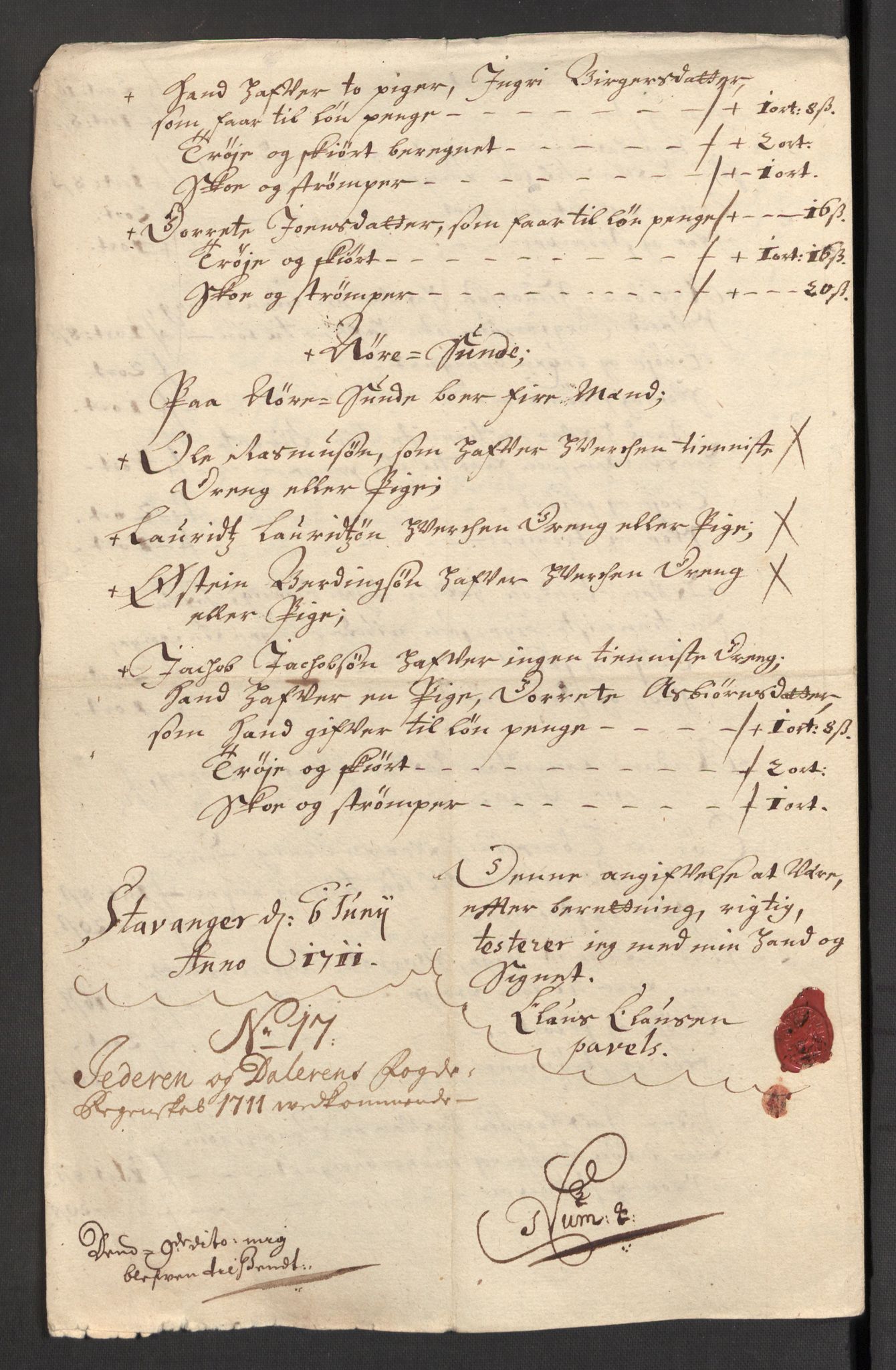 Rentekammeret inntil 1814, Reviderte regnskaper, Fogderegnskap, RA/EA-4092/R46/L2735: Fogderegnskap Jæren og Dalane, 1711, s. 351