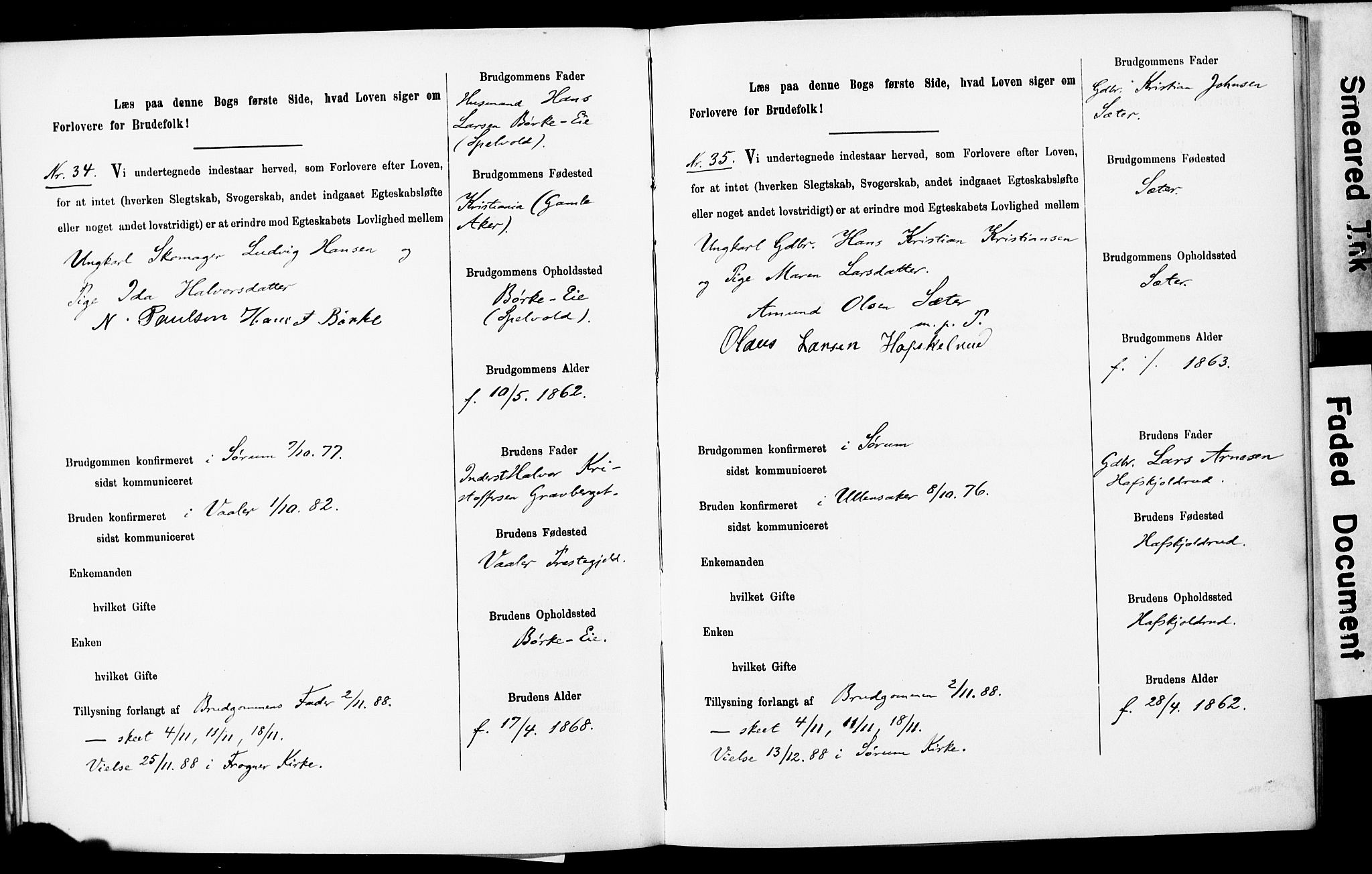Sørum prestekontor Kirkebøker, AV/SAO-A-10303/H/Ha/L0001: Lysningsprotokoll nr. 1, 1887-1890