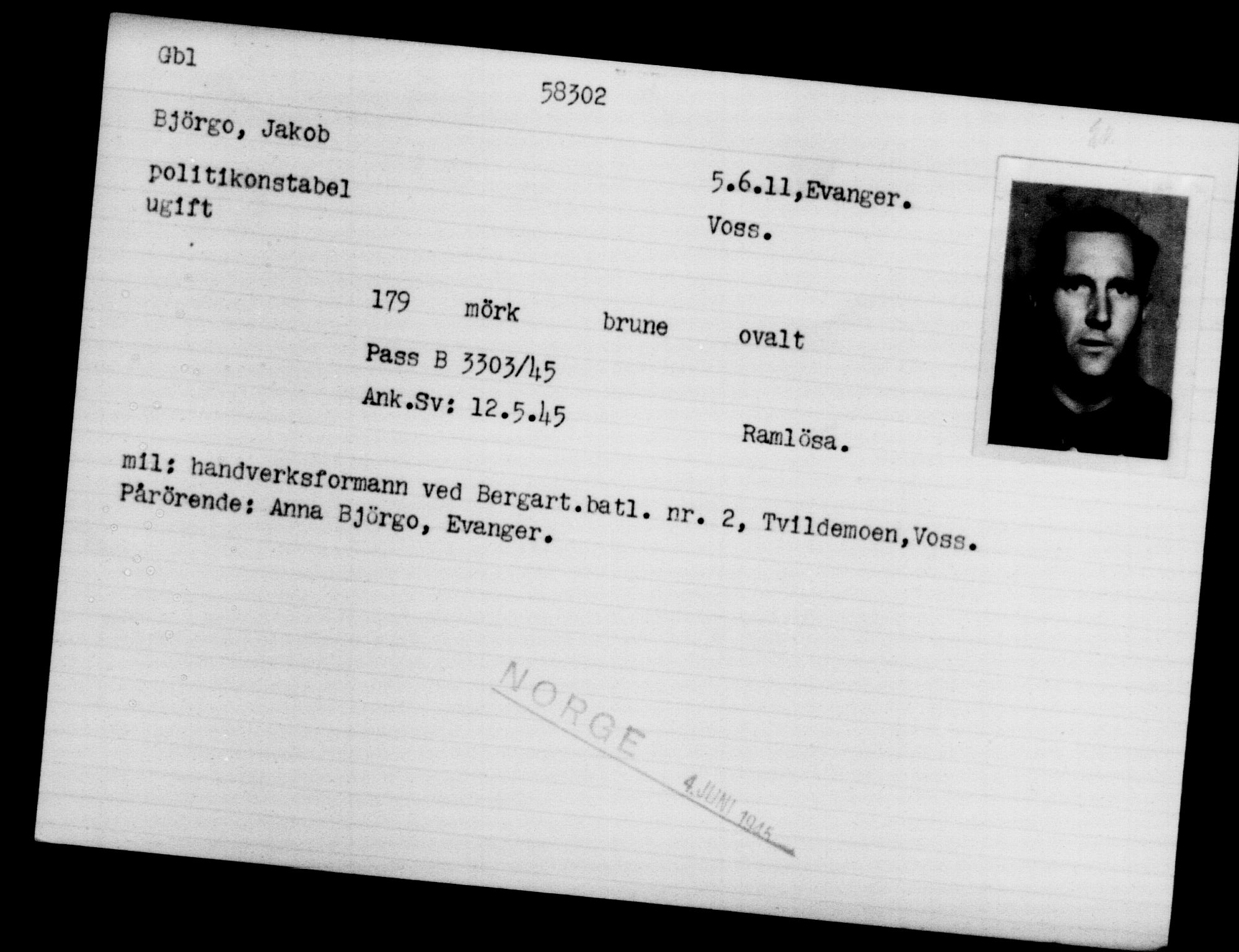 Utenriksstasjonene, Legasjonen i Stockholm, Flyktningkontoret, AV/RA-S-6753/V/Va/L0021: Kjesäterkartoteket, flyktninger med registreringsnr. 58200-61089, 1940-1945, s. 104