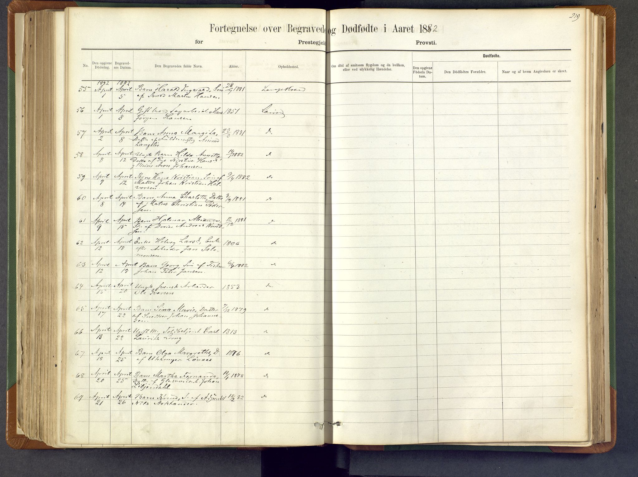Larvik kirkebøker, AV/SAKO-A-352/F/Fa/L0007: Ministerialbok nr. I 7, 1871-1883, s. 219