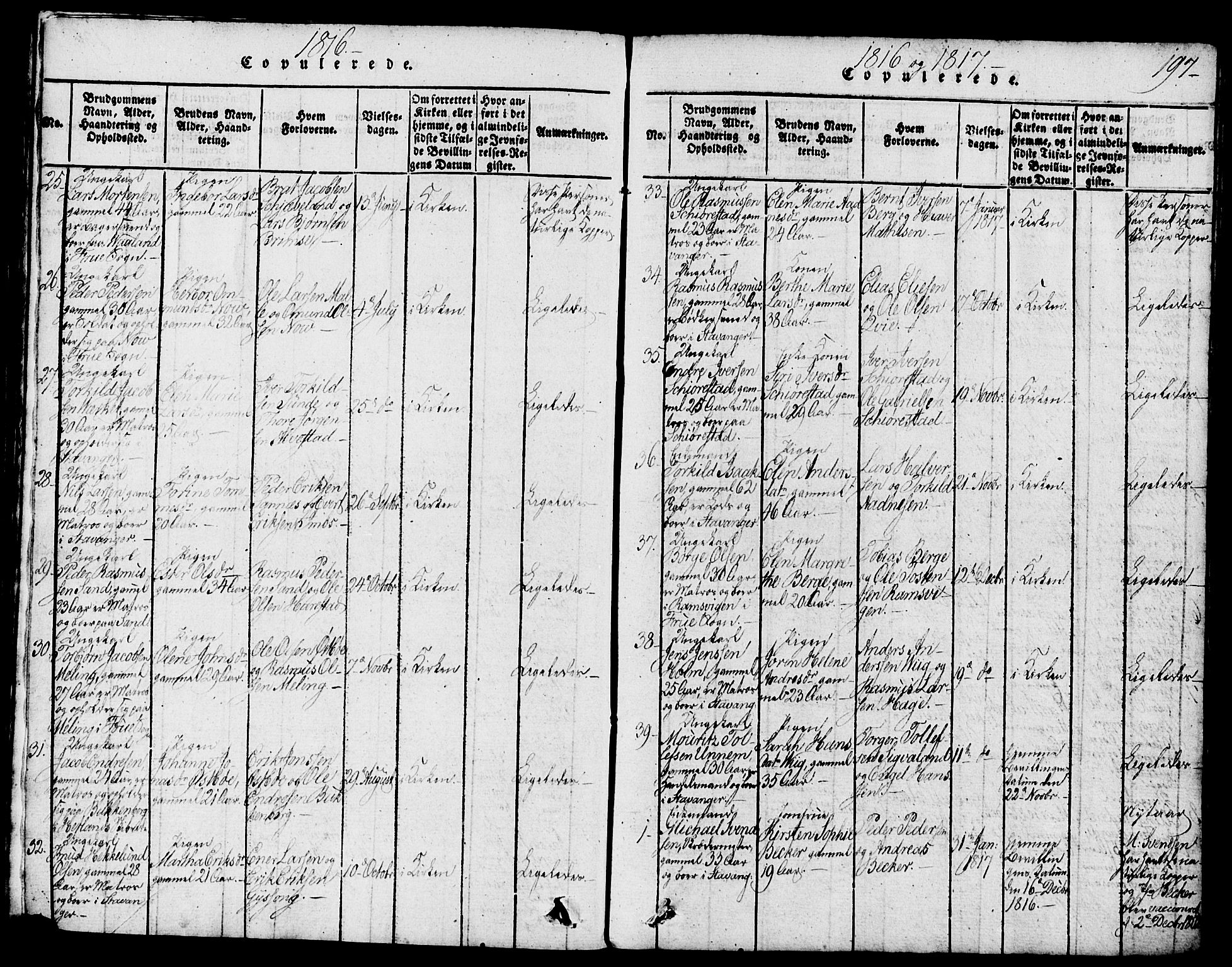 Domkirken sokneprestkontor, AV/SAST-A-101812/001/30/30BB/L0008: Klokkerbok nr. B 8, 1816-1821, s. 197