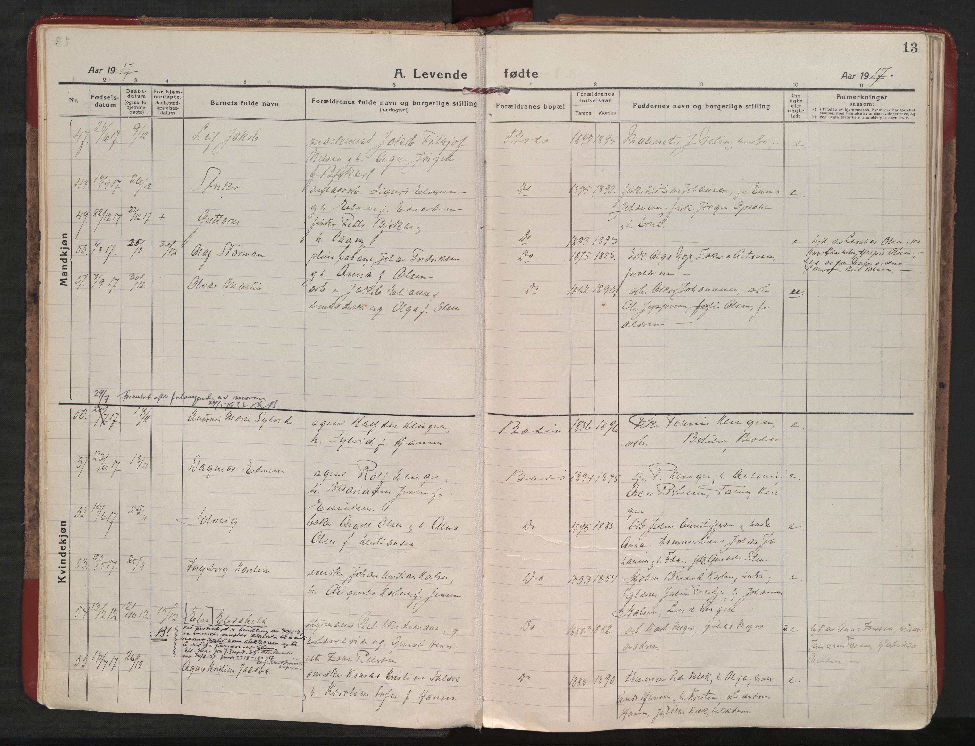 Ministerialprotokoller, klokkerbøker og fødselsregistre - Nordland, AV/SAT-A-1459/801/L0017: Ministerialbok nr. 801A17, 1917-1930, s. 13