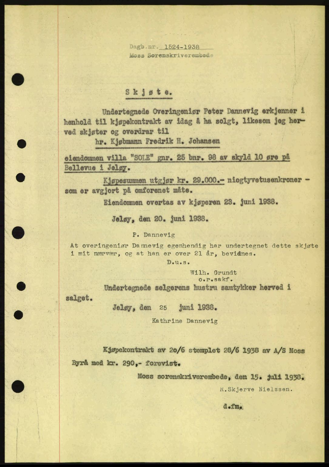 Moss sorenskriveri, SAO/A-10168: Pantebok nr. A4, 1938-1938, Dagboknr: 1524/1938